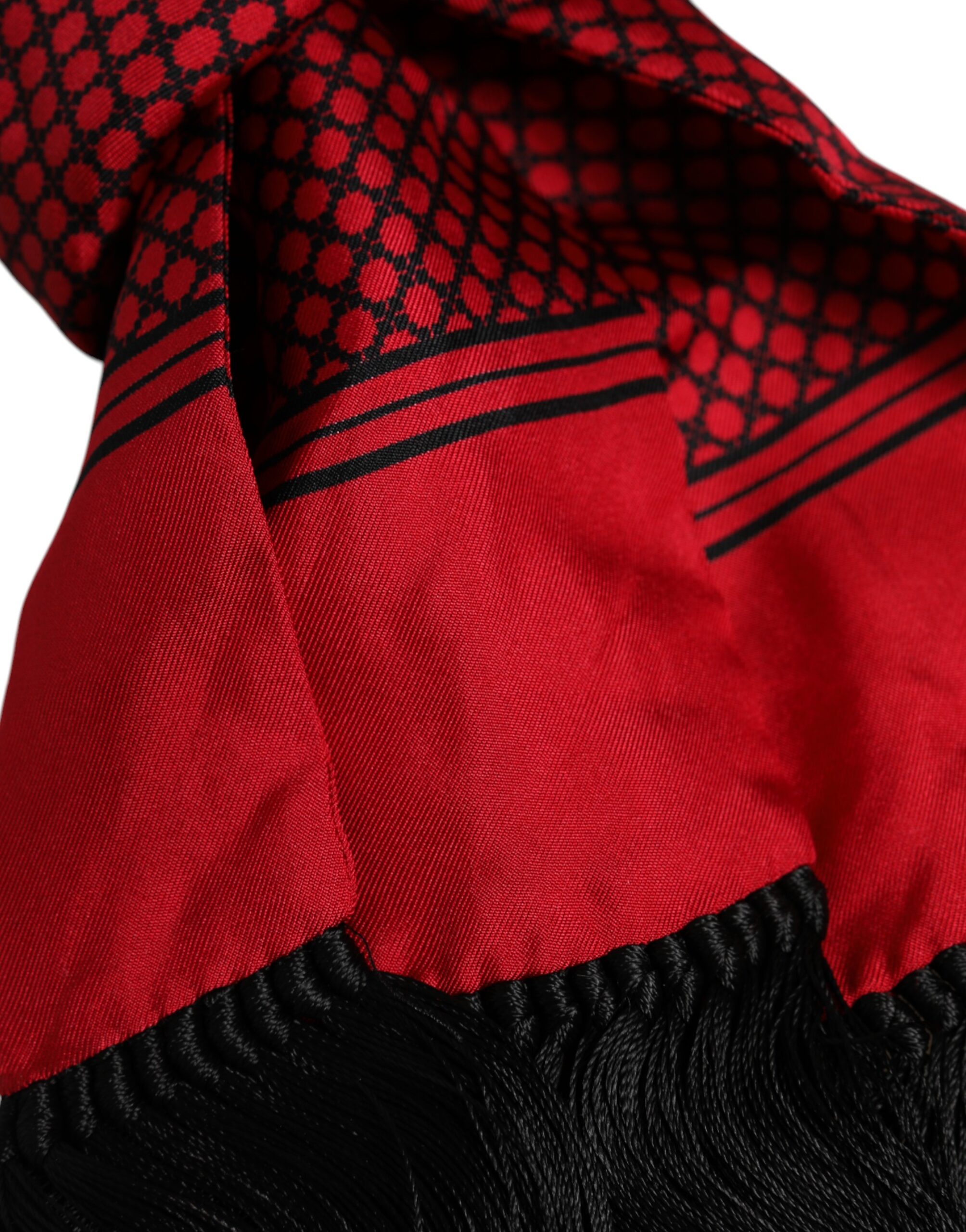 Dolce & Gabbana Red Dotted Silk Fringes Men Foulard Scarf - Image 5