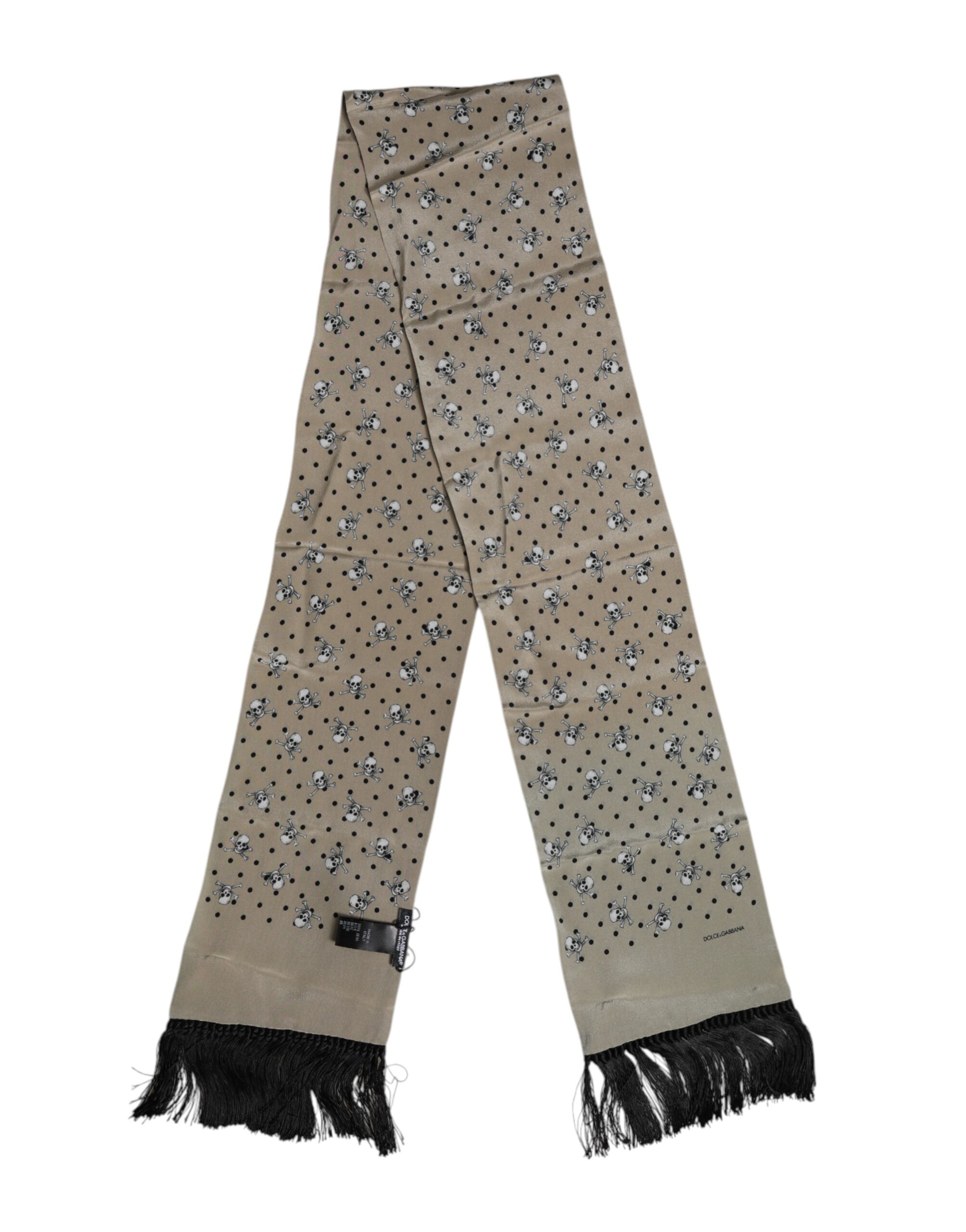 Dolce & Gabbana Gray Skulls Silk Fringes Men Foulard Scarf - Image 2