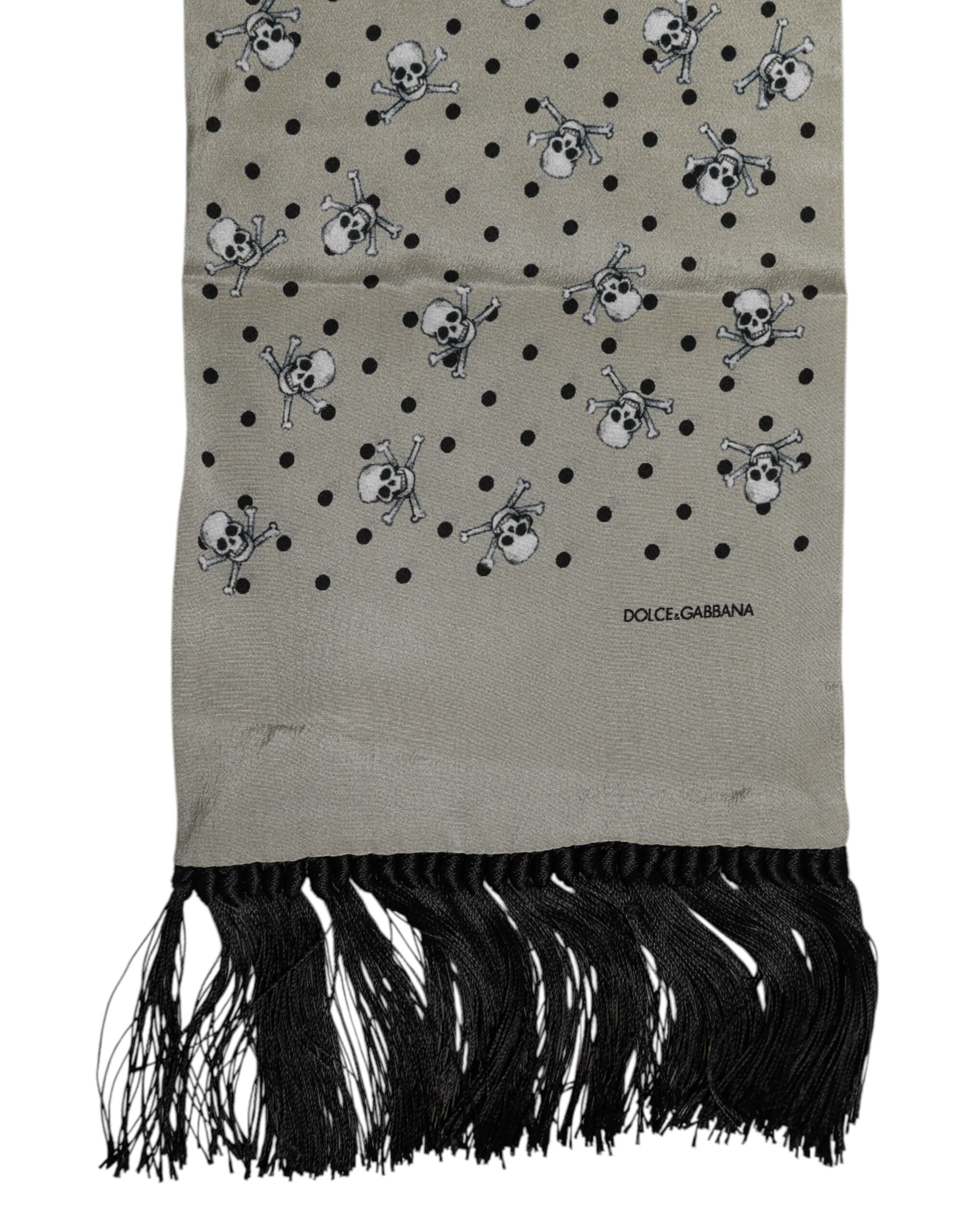 Dolce & Gabbana Gray Skulls Silk Fringes Men Foulard Scarf - Image 3