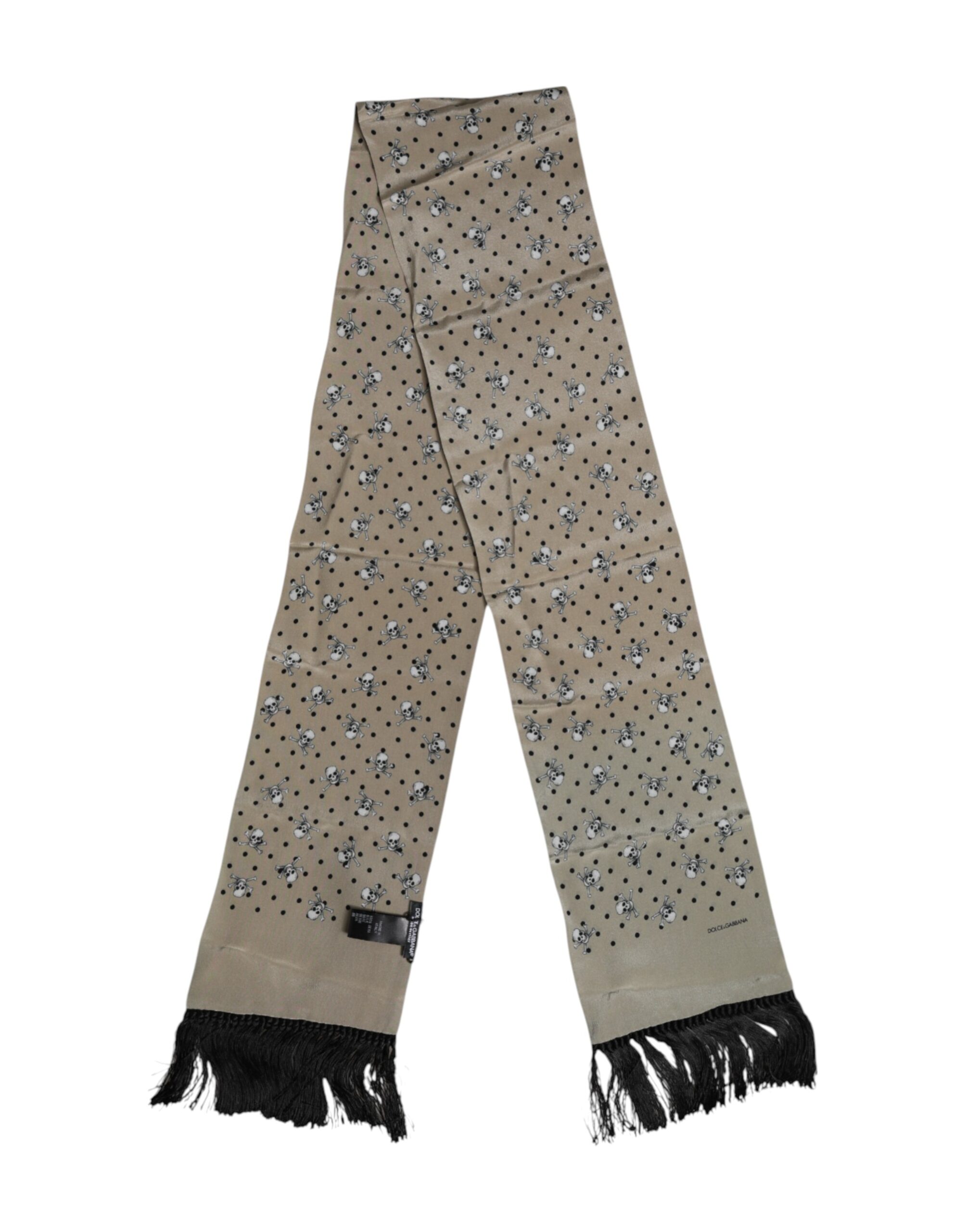 Dolce & Gabbana Gray Skulls Silk Fringes Men Foulard Scarf - Image 5