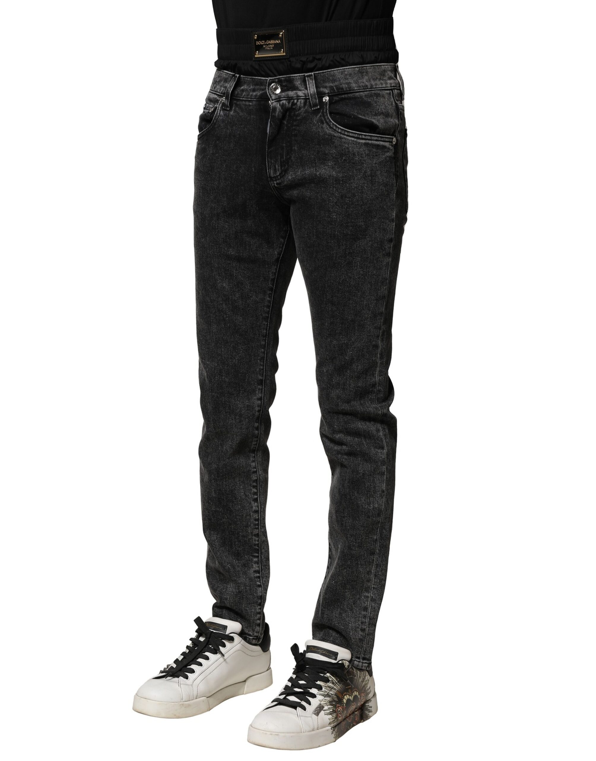 Dolce & Gabbana Black Washed Double Waistband Denim Jeans - Image 3