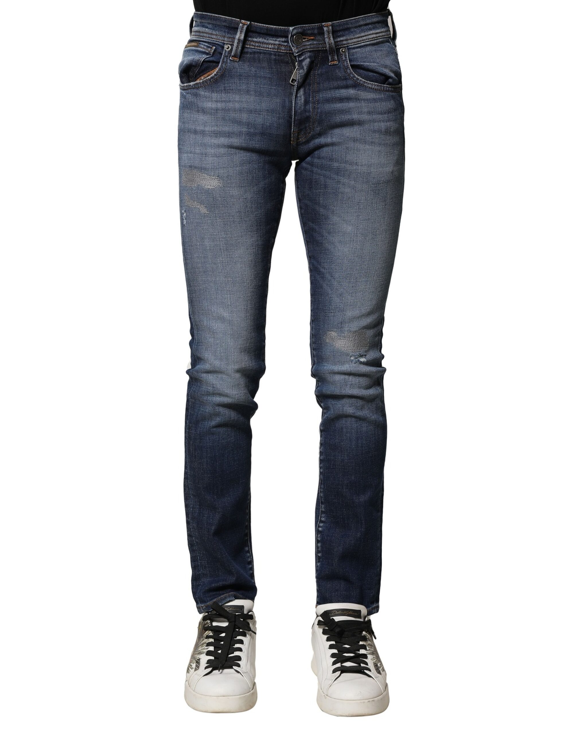 Dolce & Gabbana Blue Washed Cotton Slim Fit Men Denim Jeans - Image 2