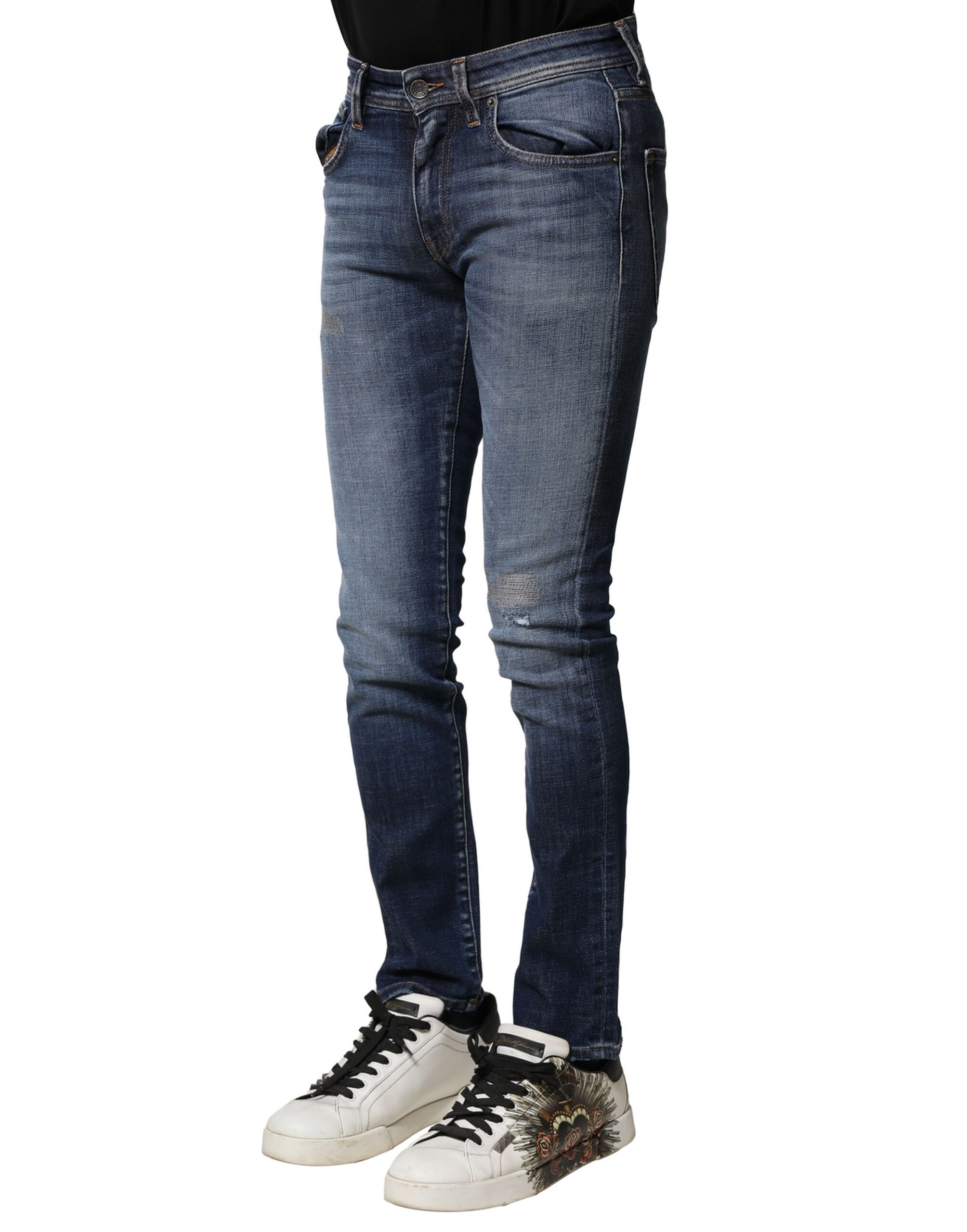 Dolce & Gabbana Blue Washed Cotton Slim Fit Men Denim Jeans - Image 3