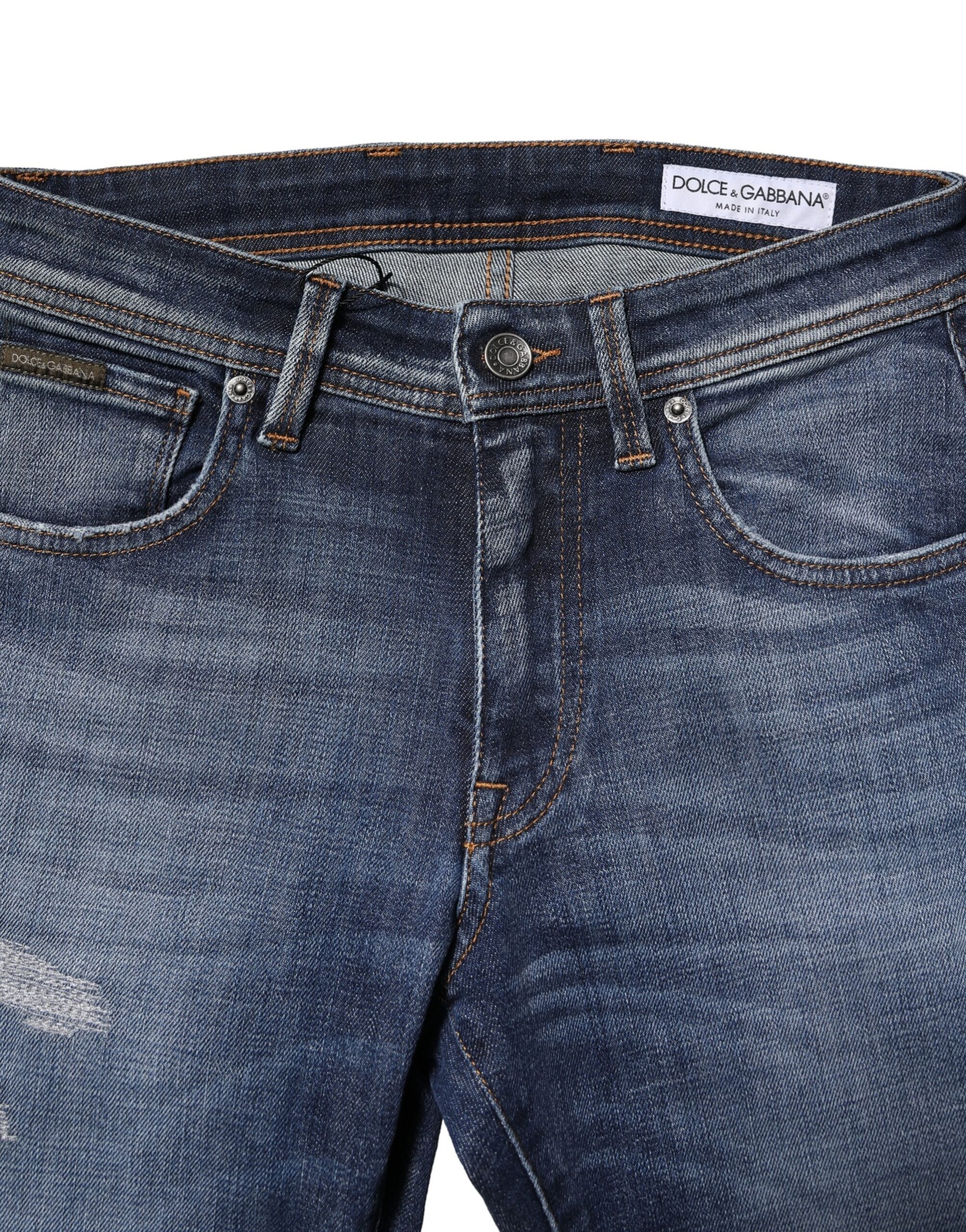 Dolce & Gabbana Blue Washed Cotton Slim Fit Men Denim Jeans - Image 5
