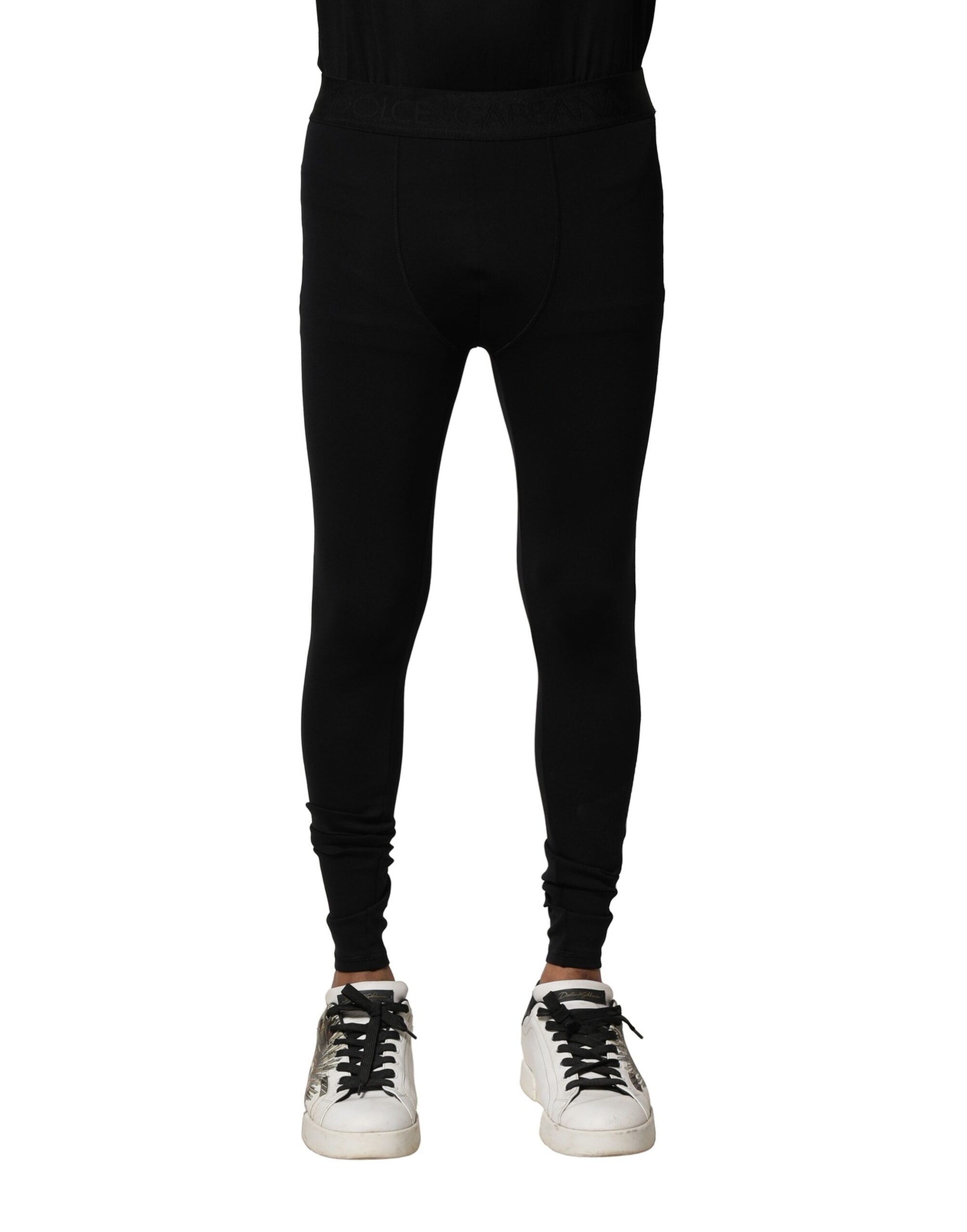 Dolce & Gabbana Black Nylon Elastic Logo Men Leggings Pants - Image 2
