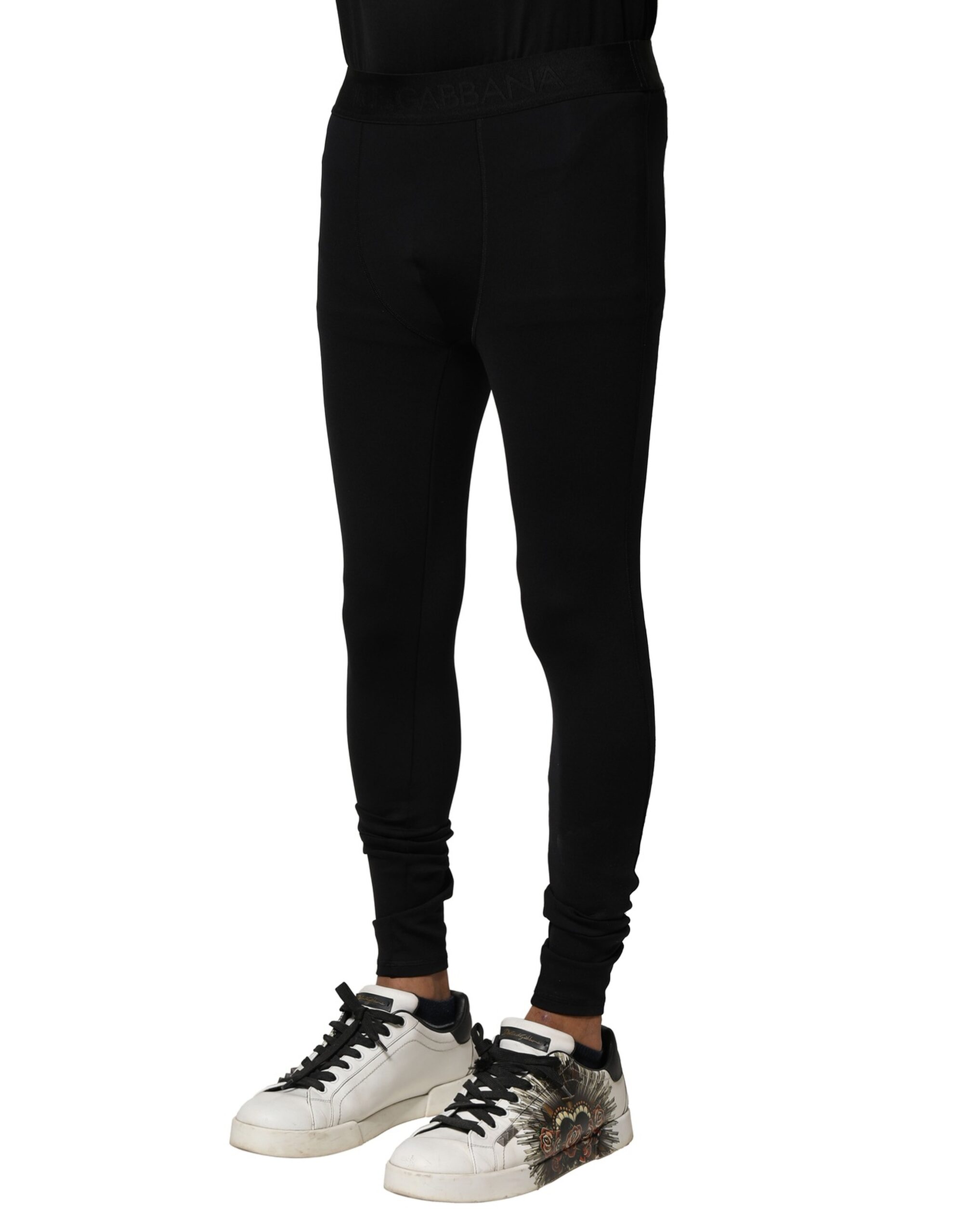 Dolce & Gabbana Black Nylon Elastic Logo Men Leggings Pants - Image 3