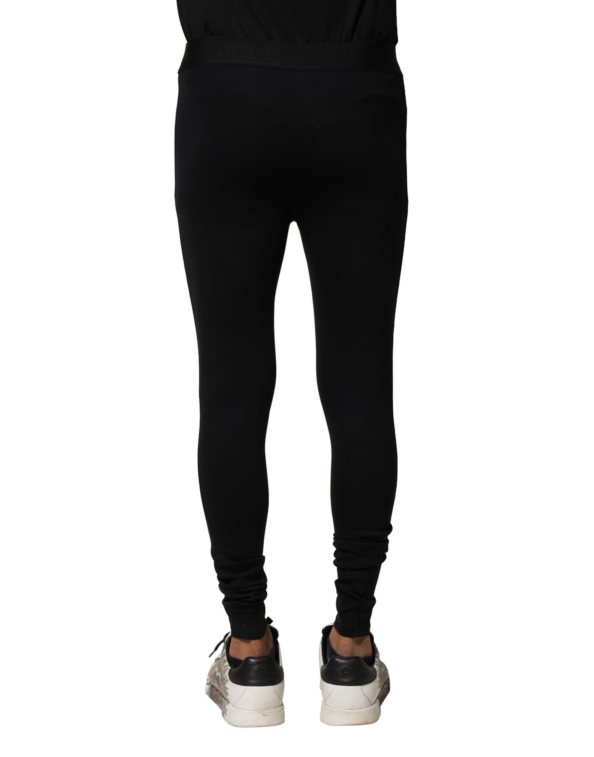 Dolce & Gabbana Black Nylon Elastic Logo Men Leggings Pants - Image 4
