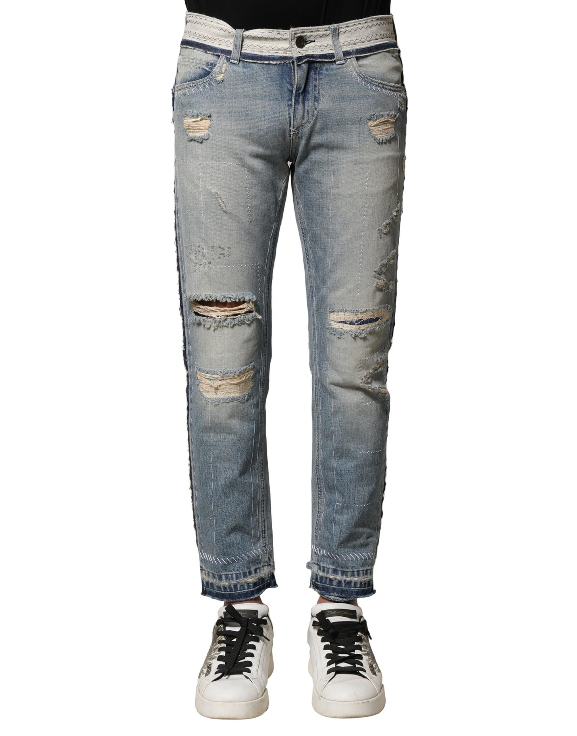 Dolce & Gabbana Light Blue Tattered Straight Men Denim Jeans - Image 2