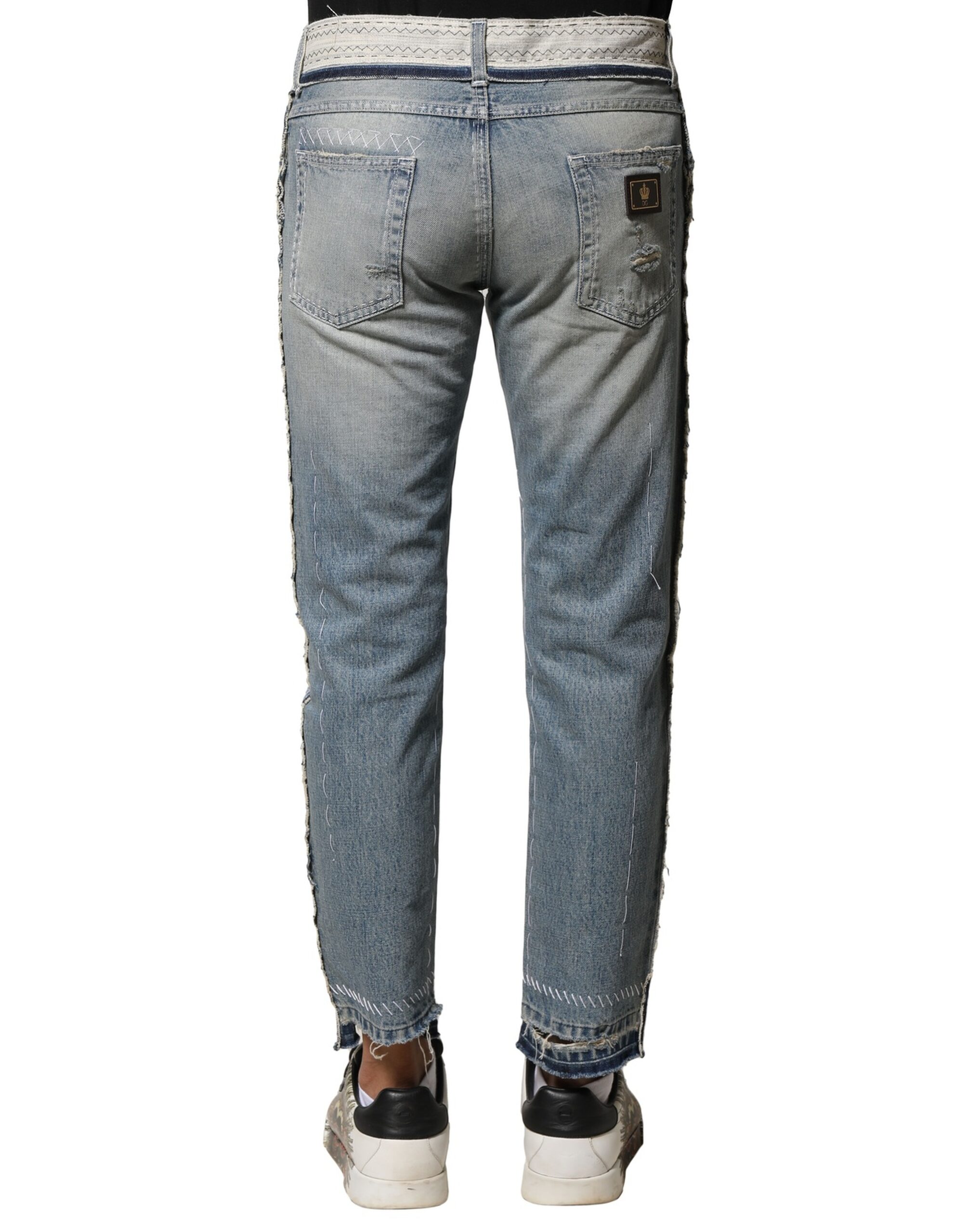 Dolce & Gabbana Light Blue Tattered Straight Men Denim Jeans - Image 4