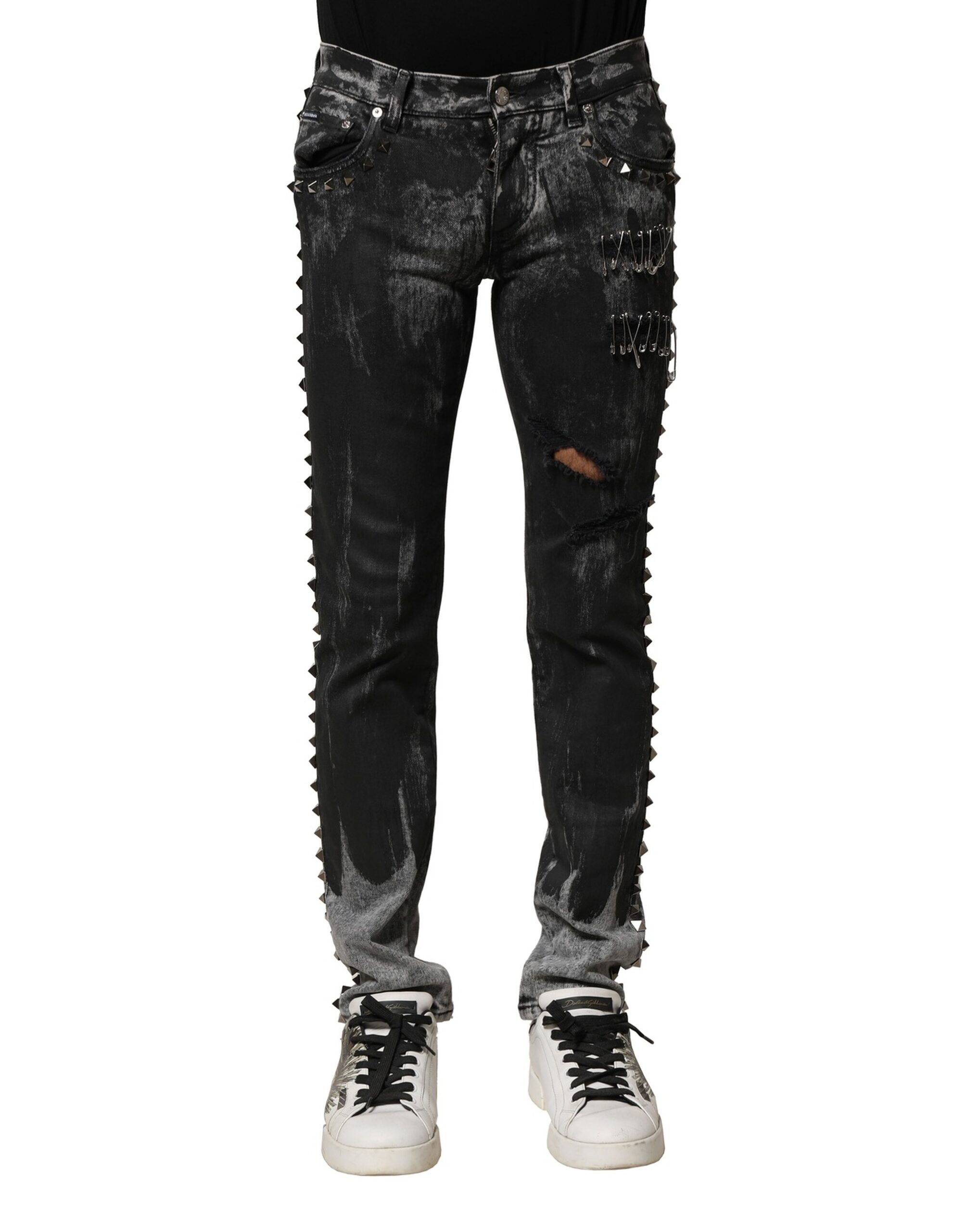 Dolce & Gabbana Black Washed Embellished Skinny Denim Jeans - Image 2