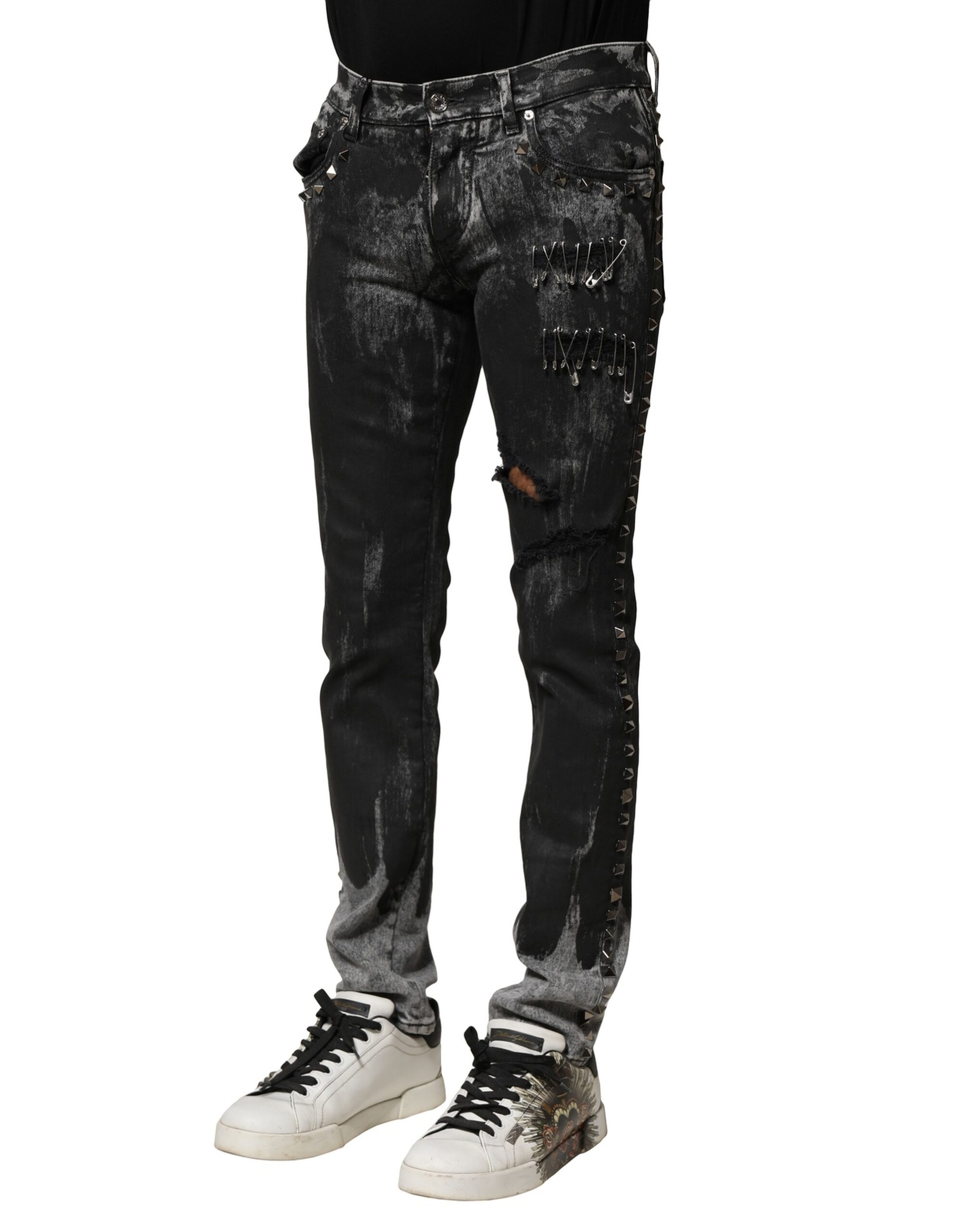 Dolce & Gabbana Black Washed Embellished Skinny Denim Jeans - Image 3