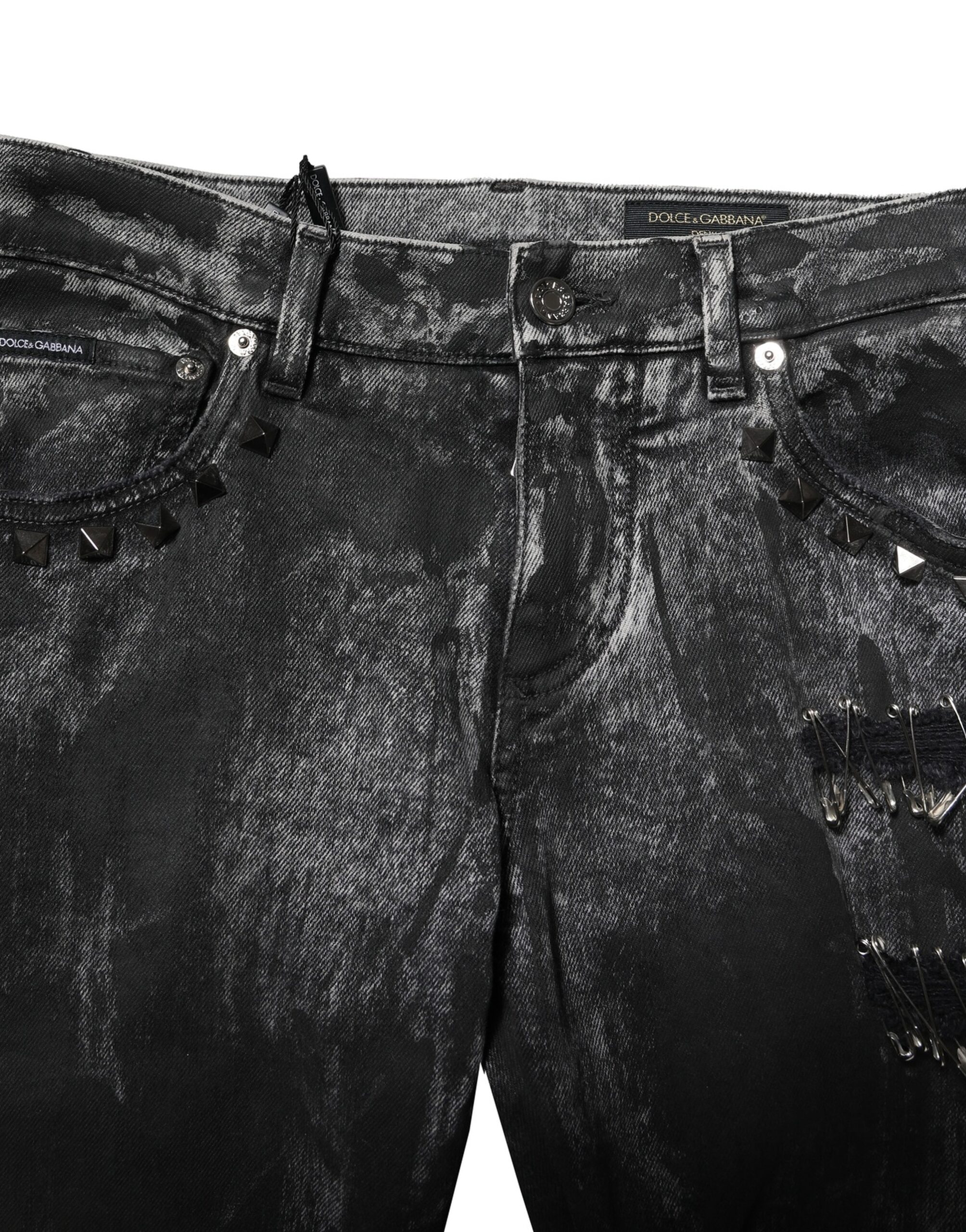 Dolce & Gabbana Black Washed Embellished Skinny Denim Jeans - Image 5