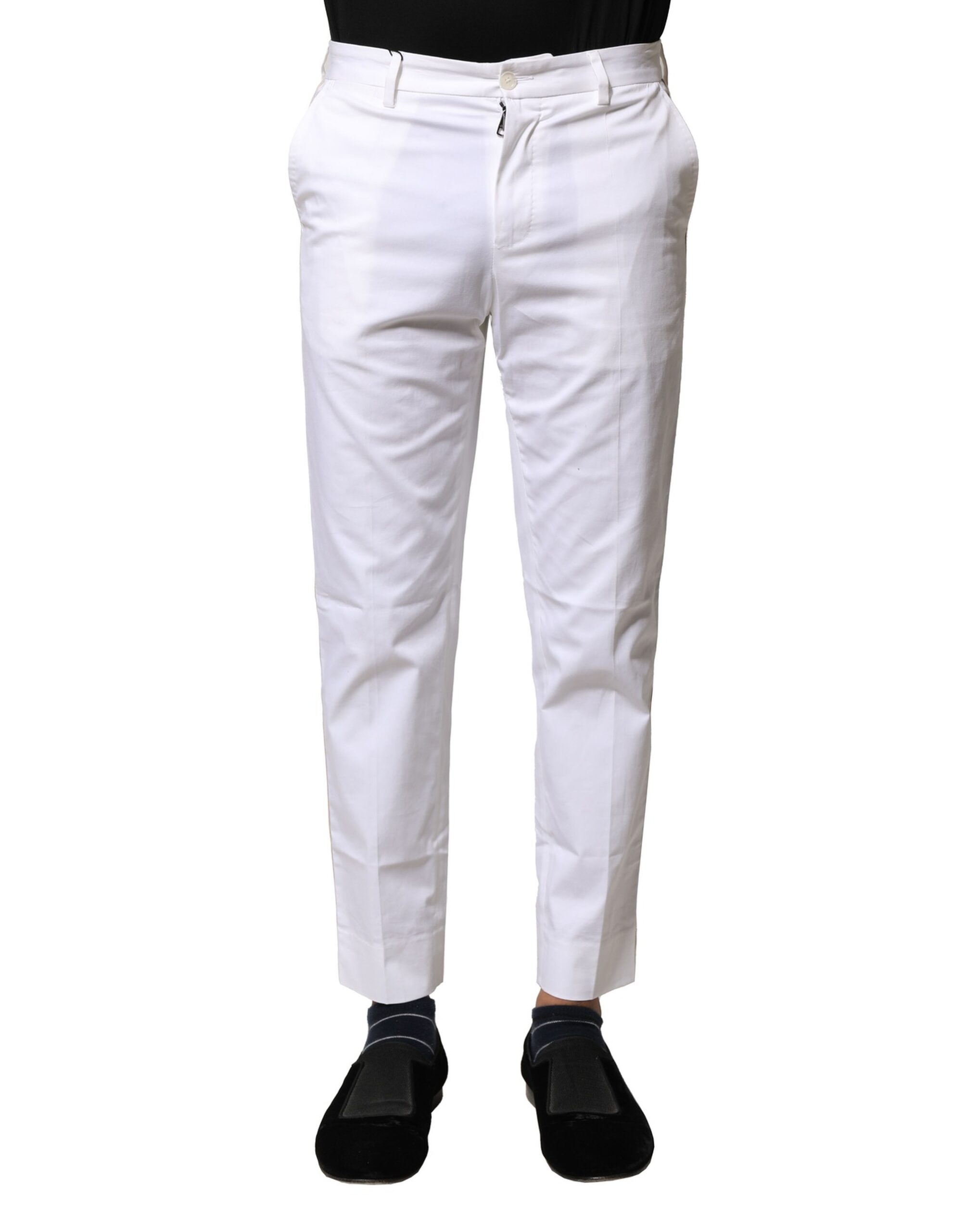 Dolce & Gabbana White Cotton Straight Logo Men Pants - Image 2