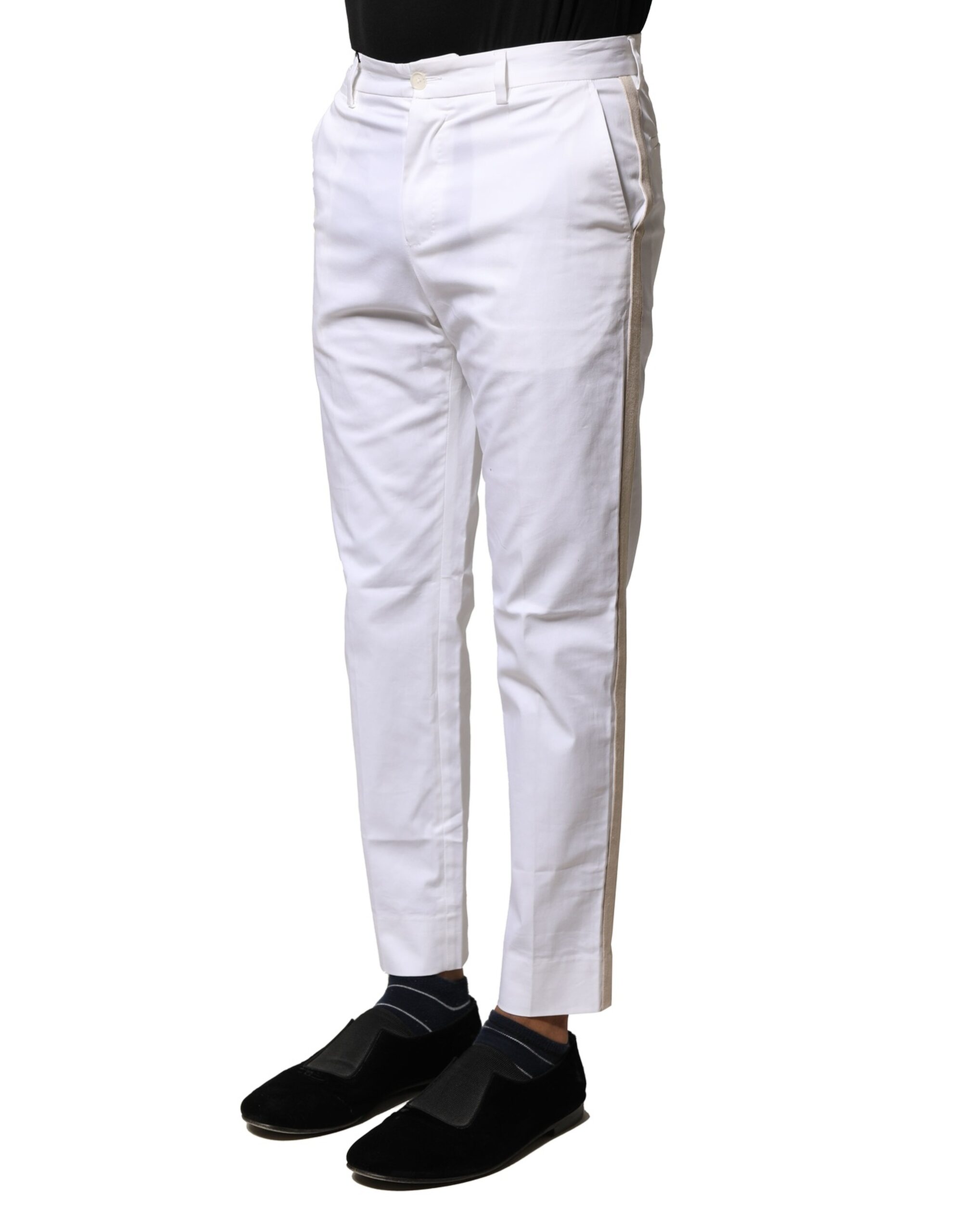 Dolce & Gabbana White Cotton Straight Logo Men Pants - Image 3