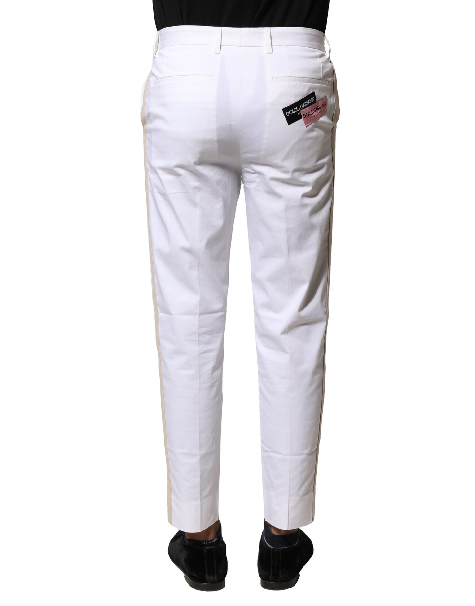 Dolce & Gabbana White Cotton Straight Logo Men Pants - Image 4