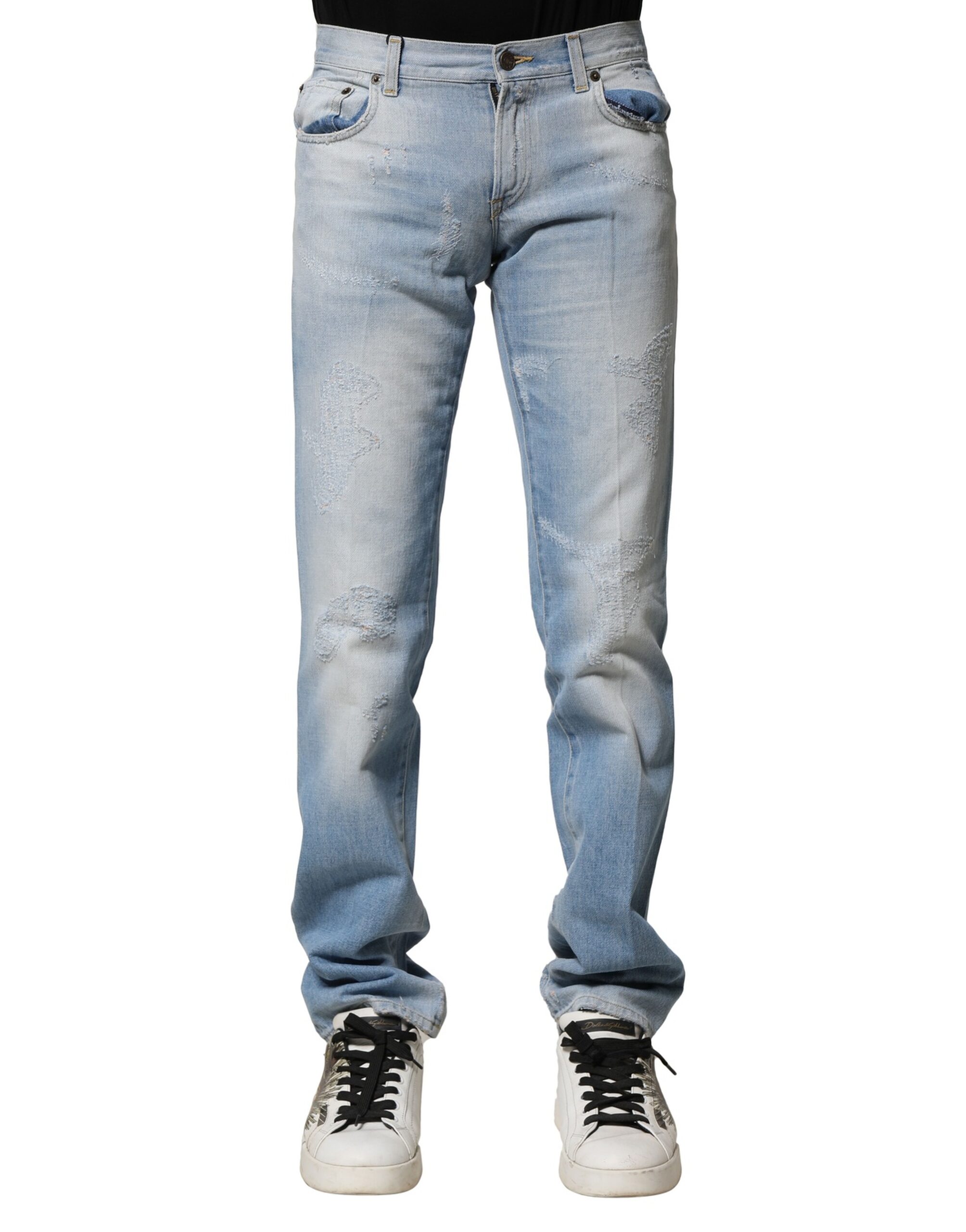 Dolce & Gabbana Light Blue Washed Straight Fit Denim Jeans - Image 2
