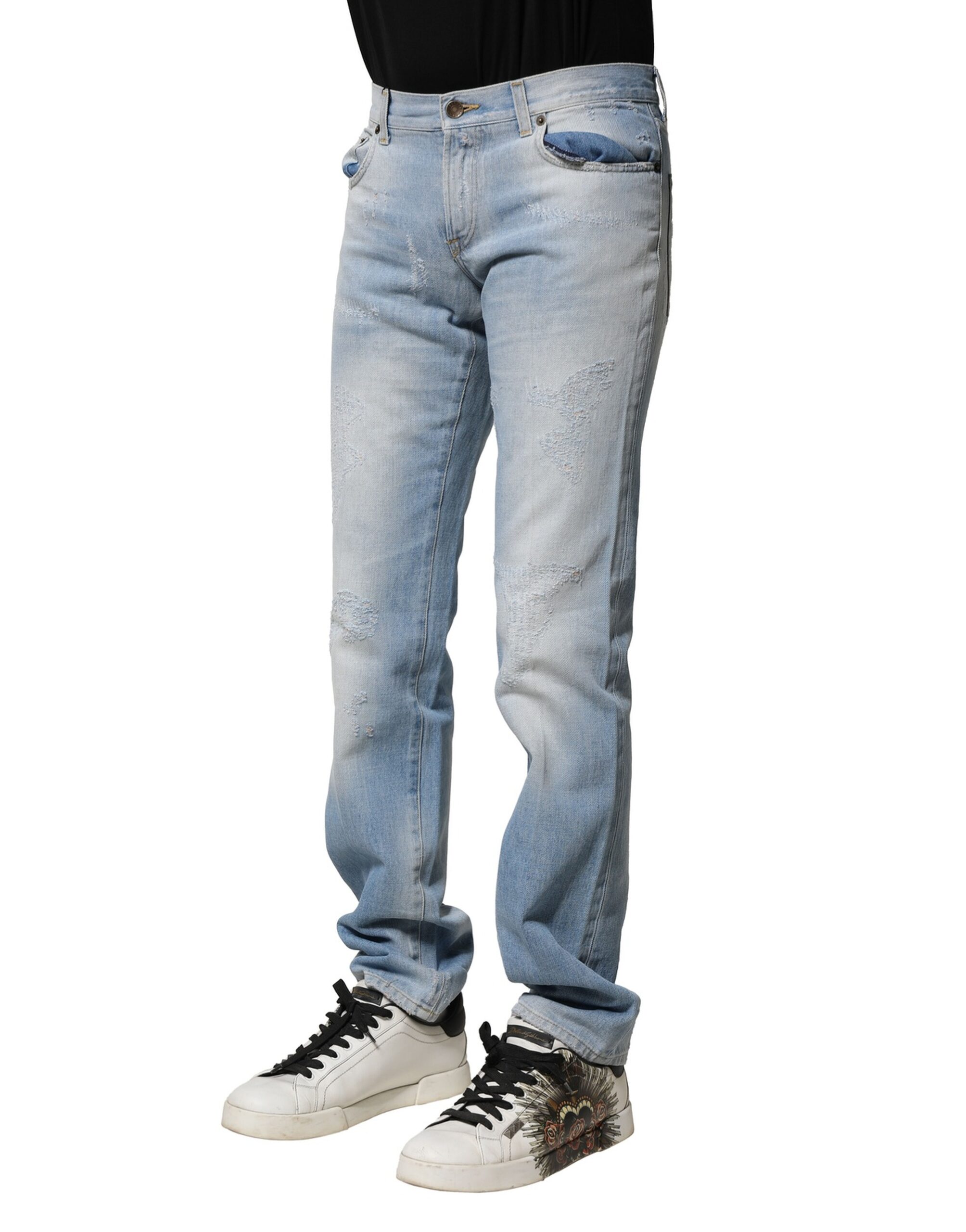 Dolce & Gabbana Light Blue Washed Straight Fit Denim Jeans - Image 3