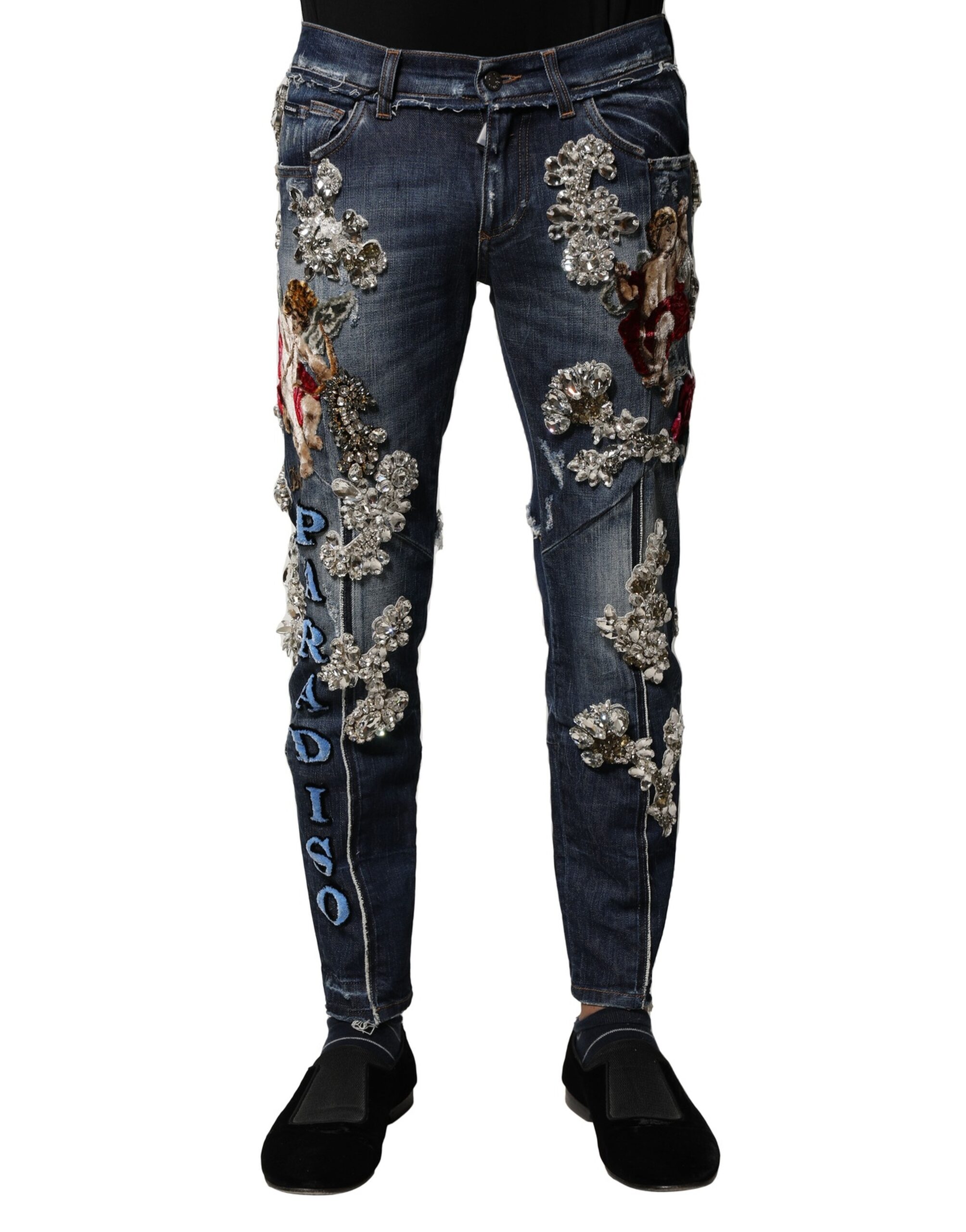 Dolce & Gabbana Blue Cotton Rhinestone Embellish Denim Jeans - Image 2