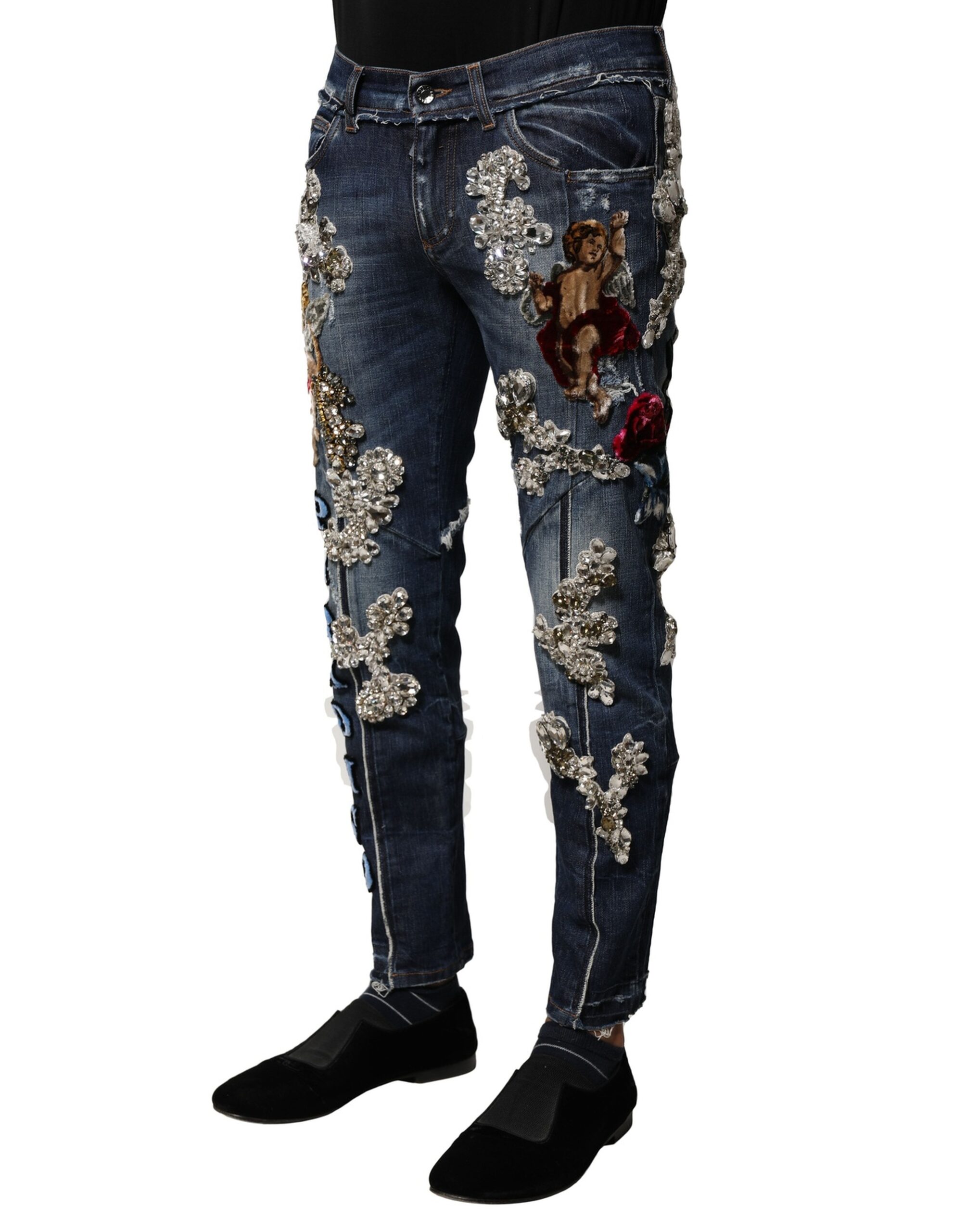 Dolce & Gabbana Blue Cotton Rhinestone Embellish Denim Jeans - Image 3
