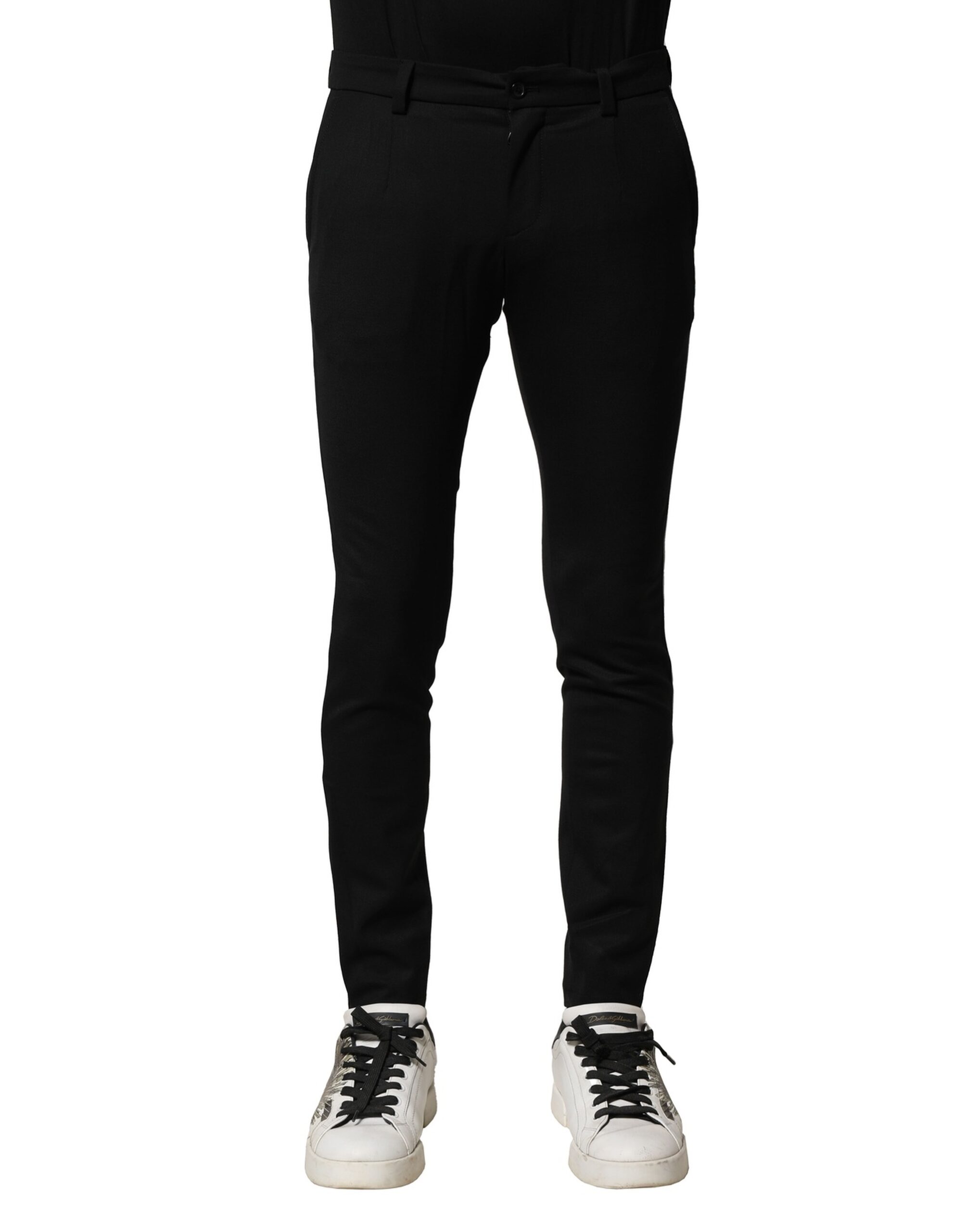 Dolce & Gabbana Black Wool Men Skinny Mid Waist Pants - Image 2