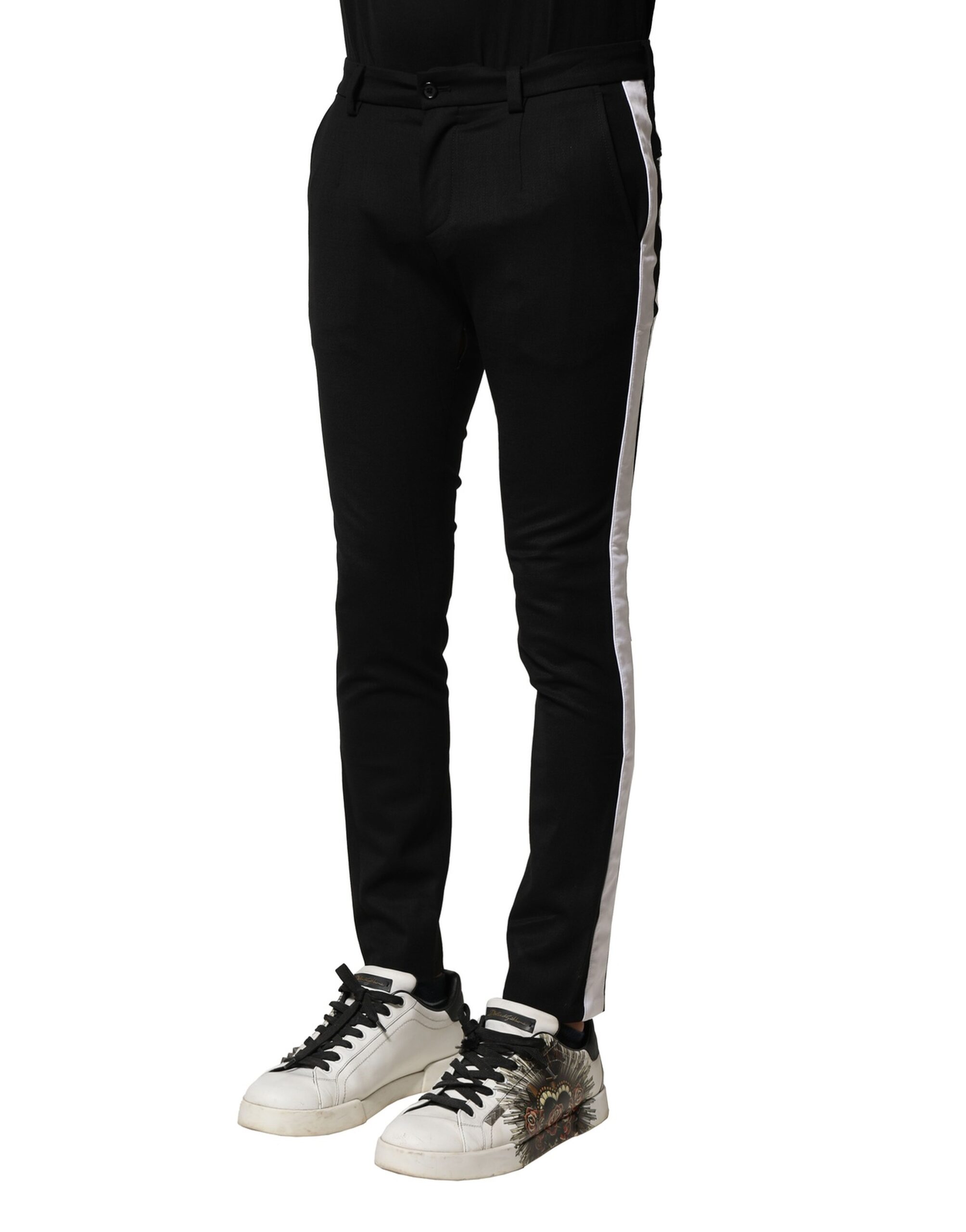 Dolce & Gabbana Black Wool Men Skinny Mid Waist Pants - Image 3
