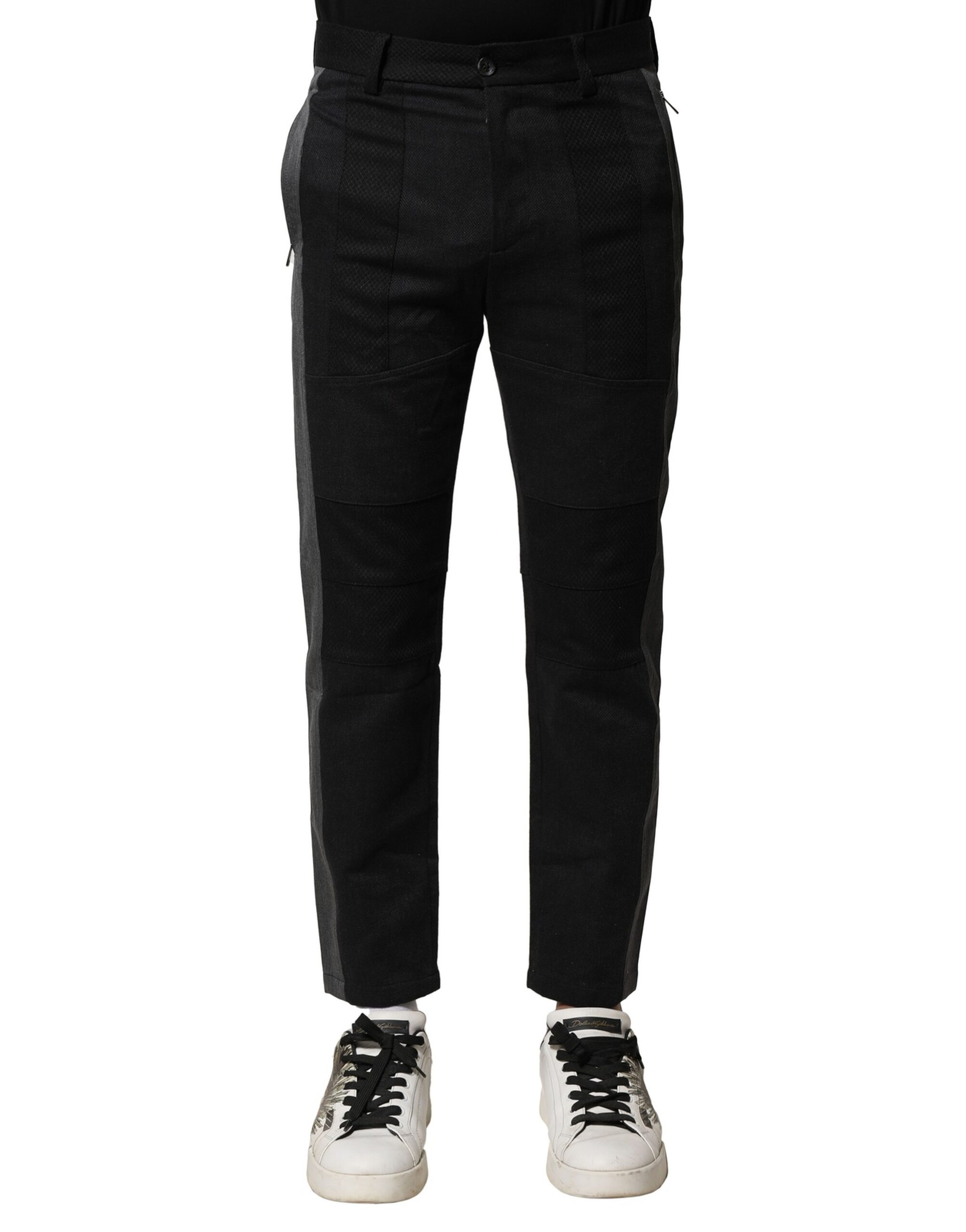 Dolce & Gabbana Black Gray Cotton Tapered Men Pants - Image 2