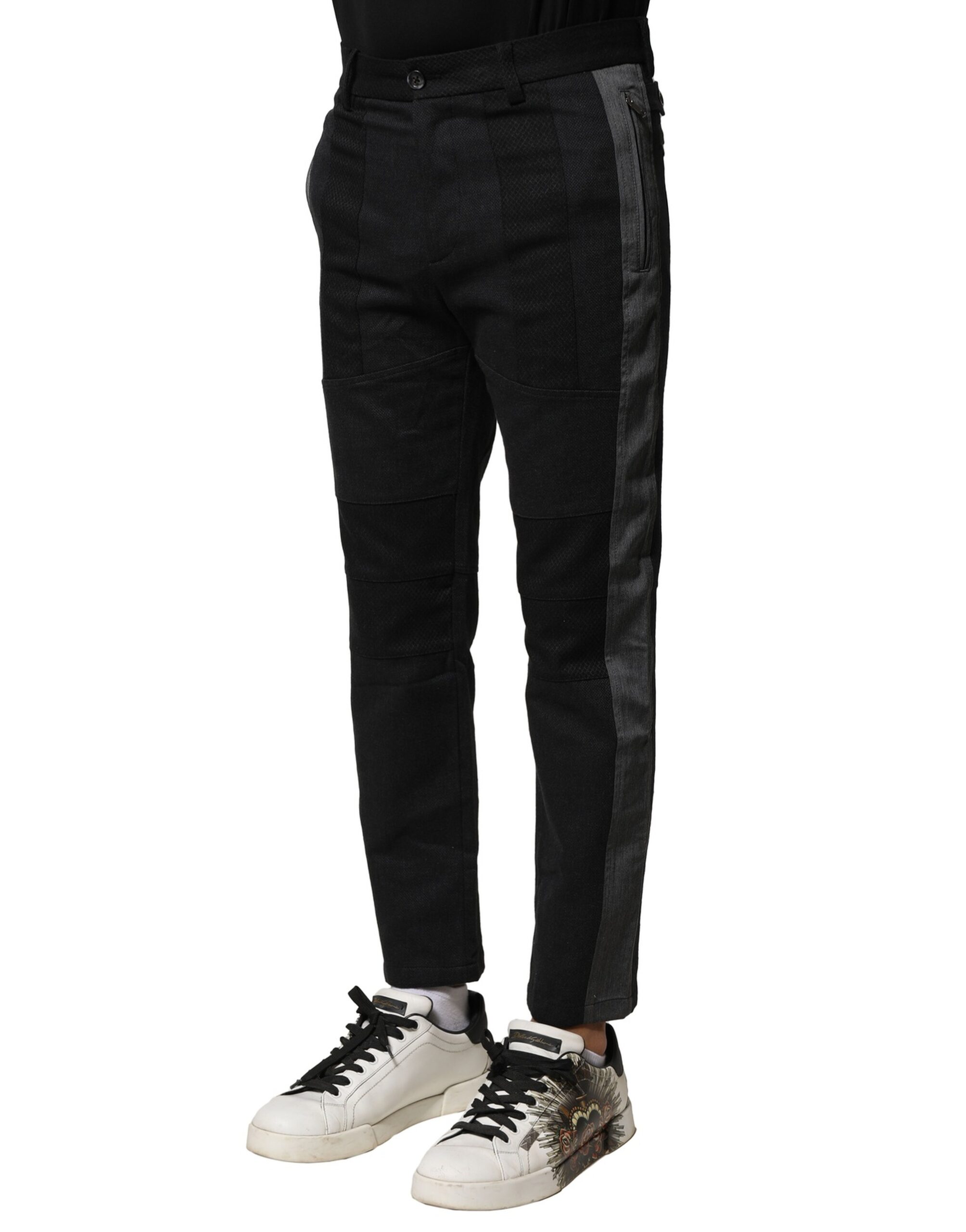 Dolce & Gabbana Black Gray Cotton Tapered Men Pants - Image 3