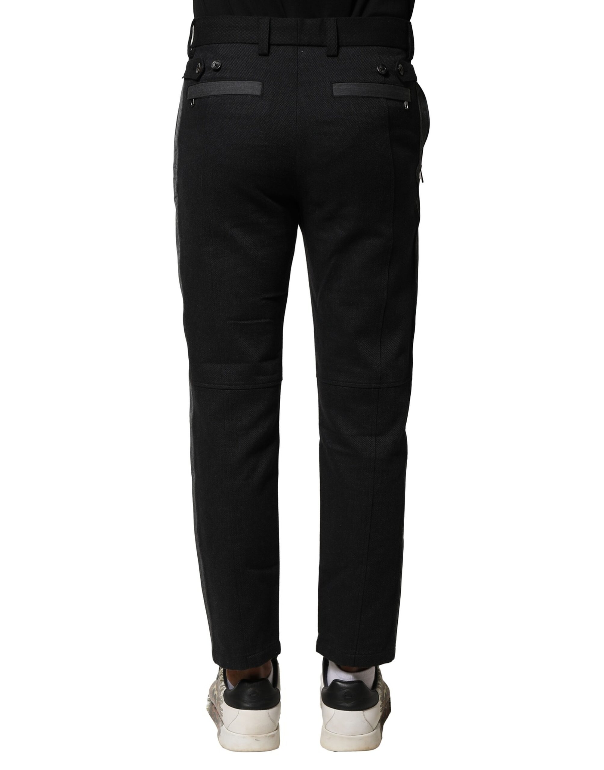 Dolce & Gabbana Black Gray Cotton Tapered Men Pants - Image 4