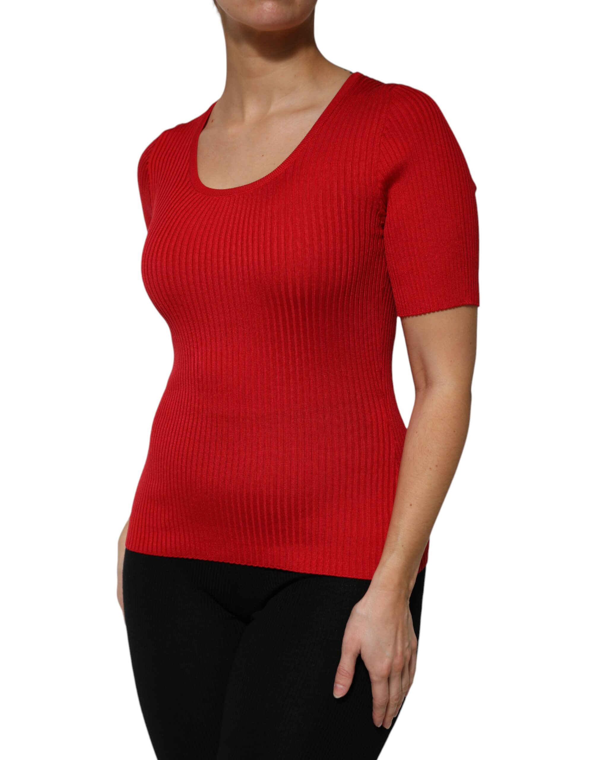 Dolce & Gabbana Red Round Neck Short Sleeves Pullover Top - Image 3