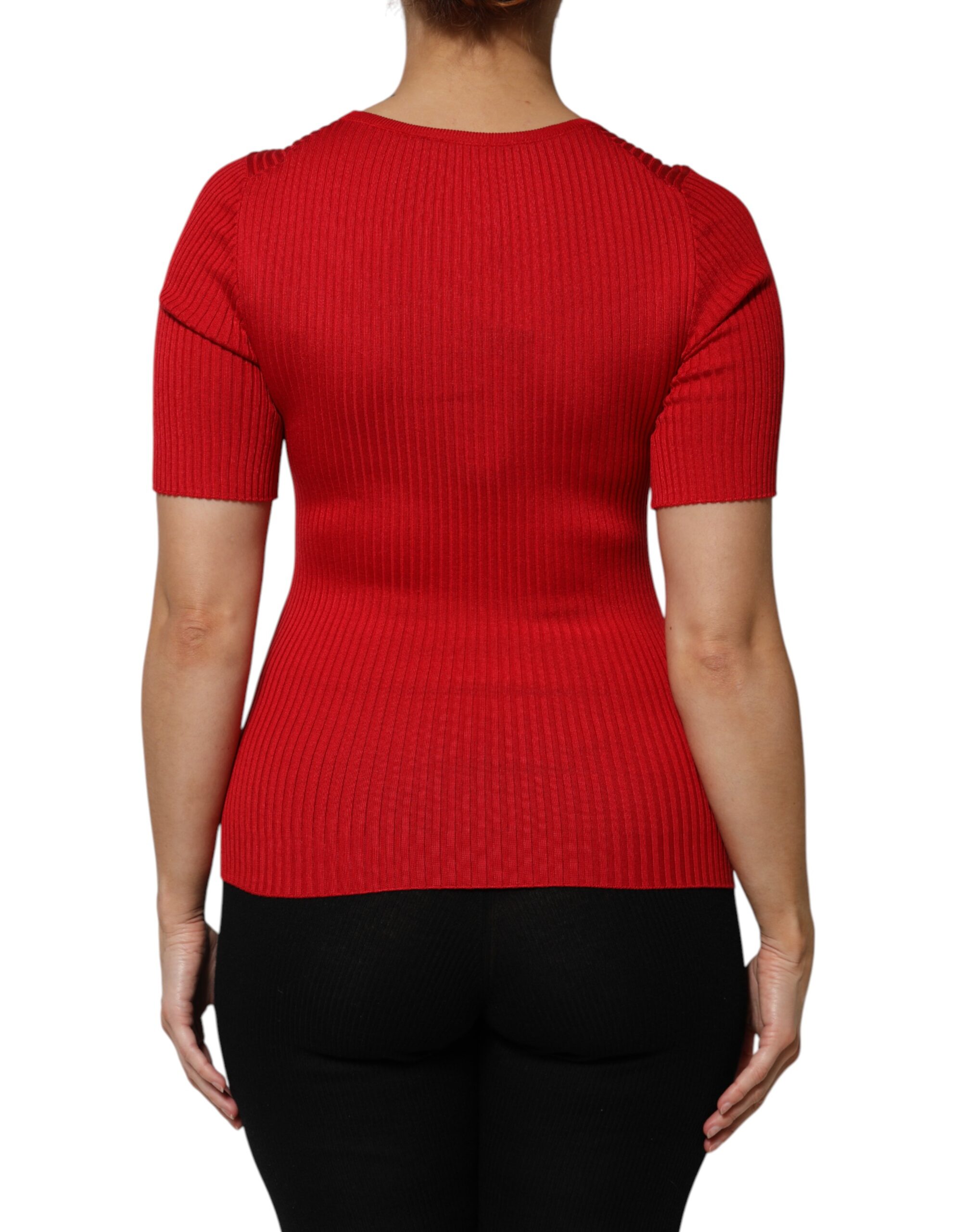 Dolce & Gabbana Red Round Neck Short Sleeves Pullover Top - Image 4