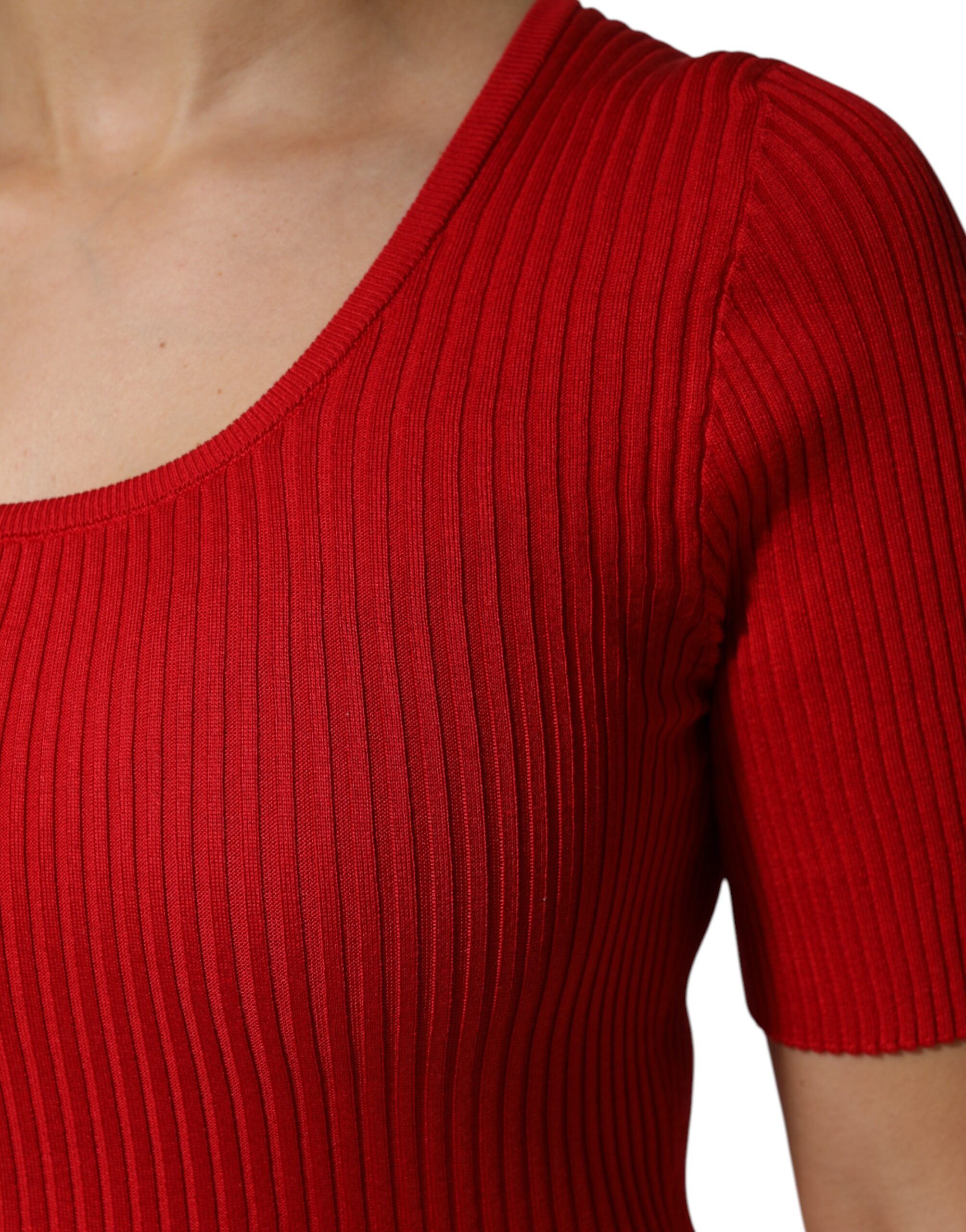 Dolce & Gabbana Red Round Neck Short Sleeves Pullover Top - Image 6