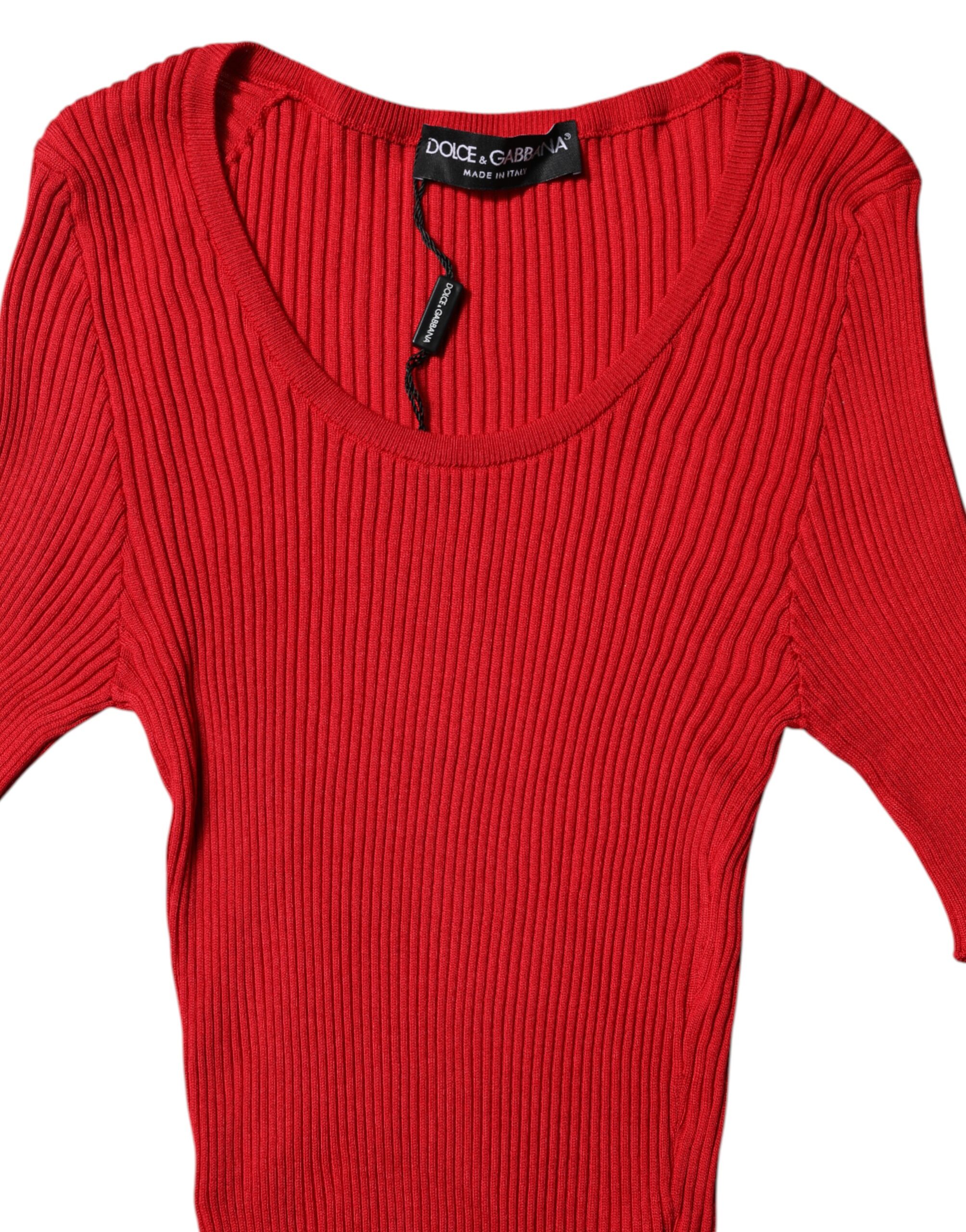 Dolce & Gabbana Red Round Neck Short Sleeves Pullover Top - Image 7