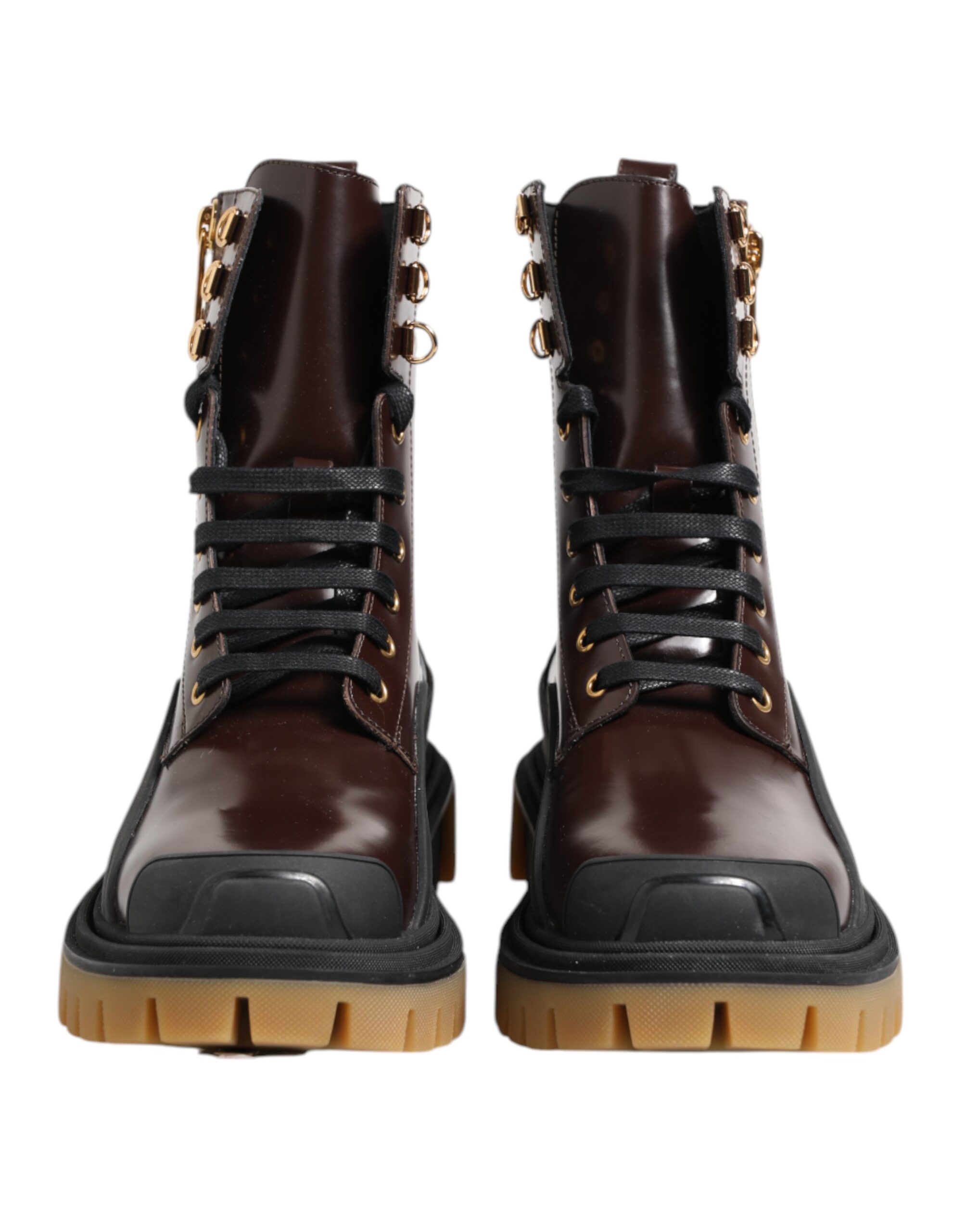 Dolce & Gabbana Brown Black Leather Boots Zipper Lace Up Shoes - Image 2