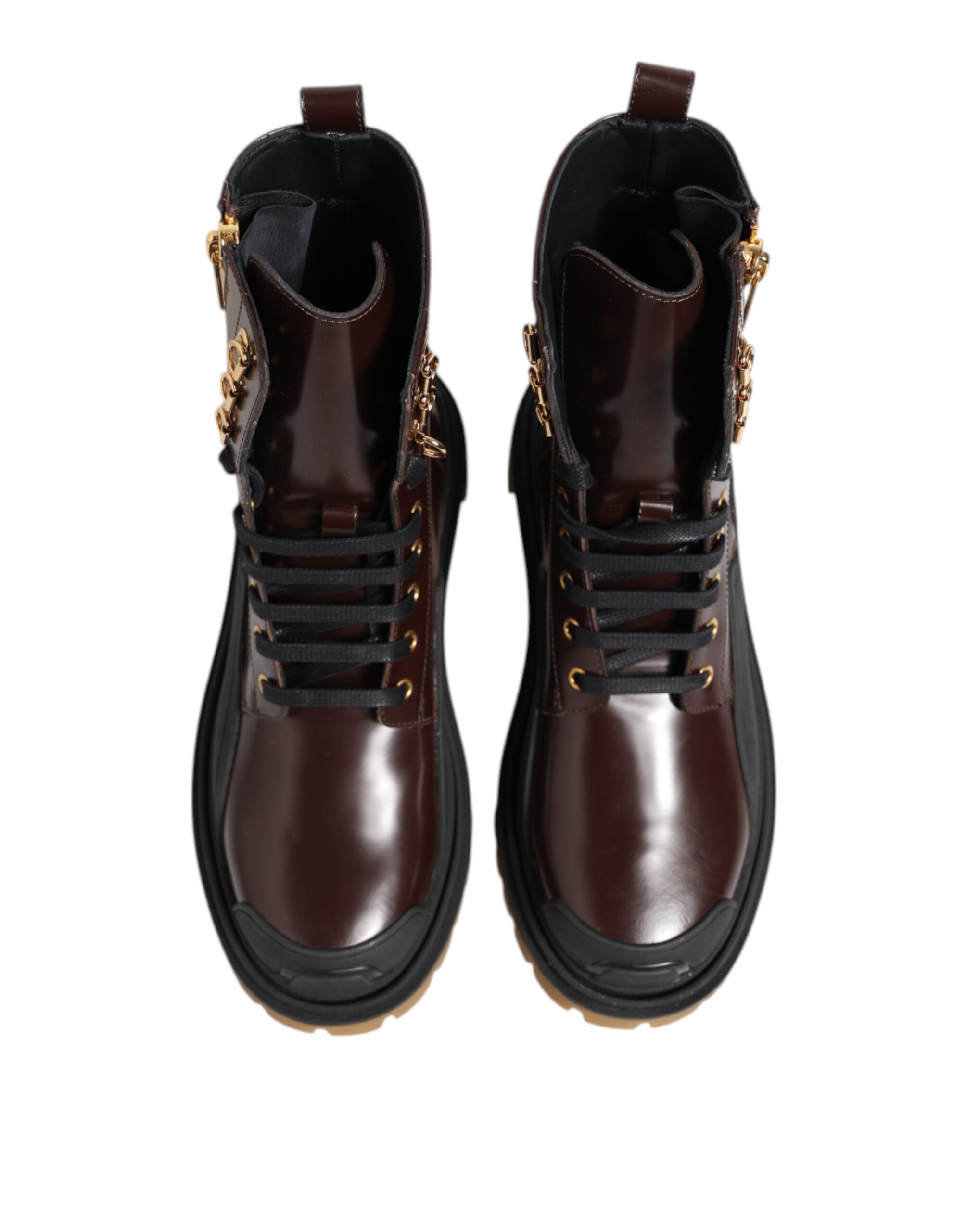 Dolce & Gabbana Brown Black Leather Boots Zipper Lace Up Shoes - Image 3