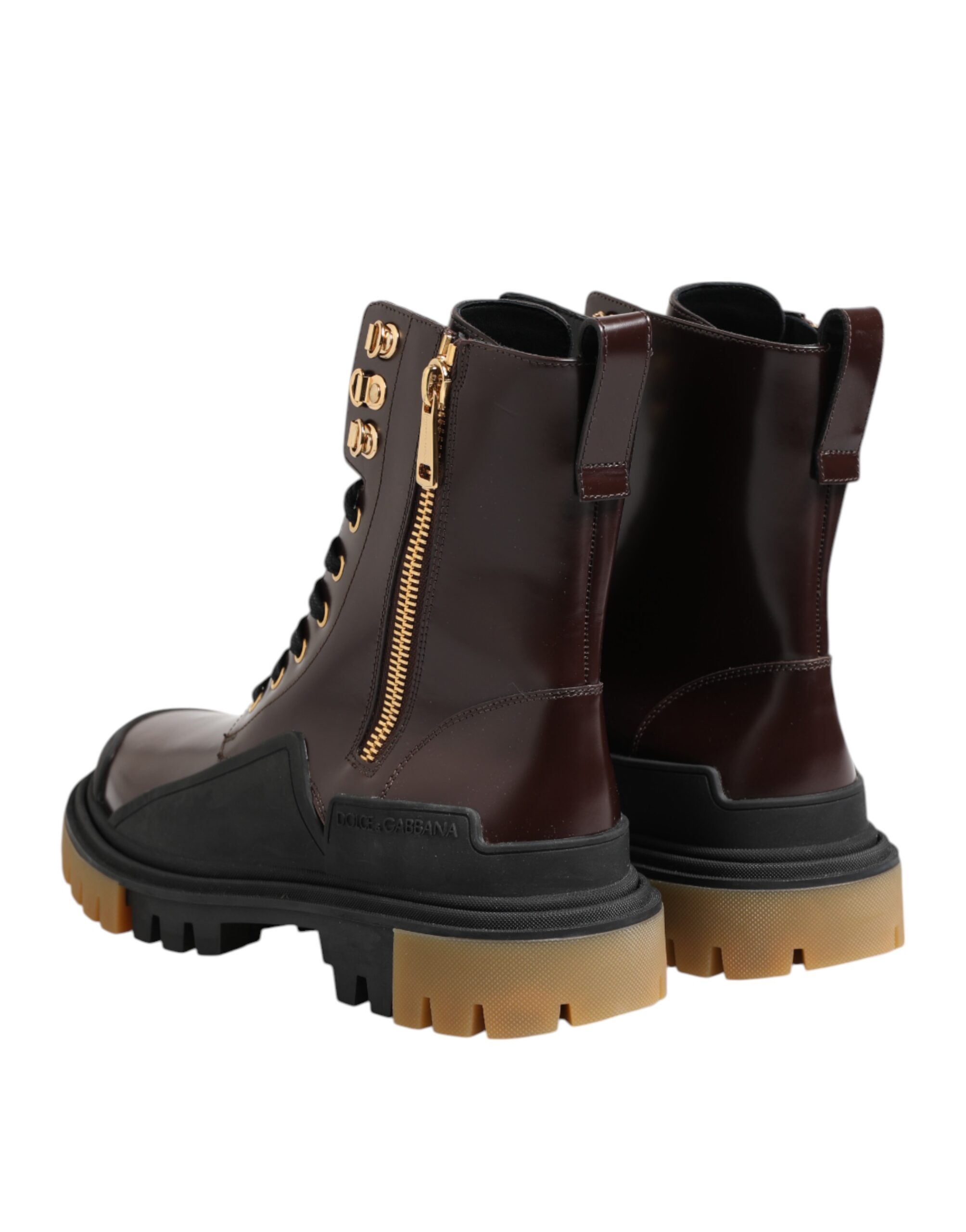 Dolce & Gabbana Brown Black Leather Boots Zipper Lace Up Shoes - Image 5
