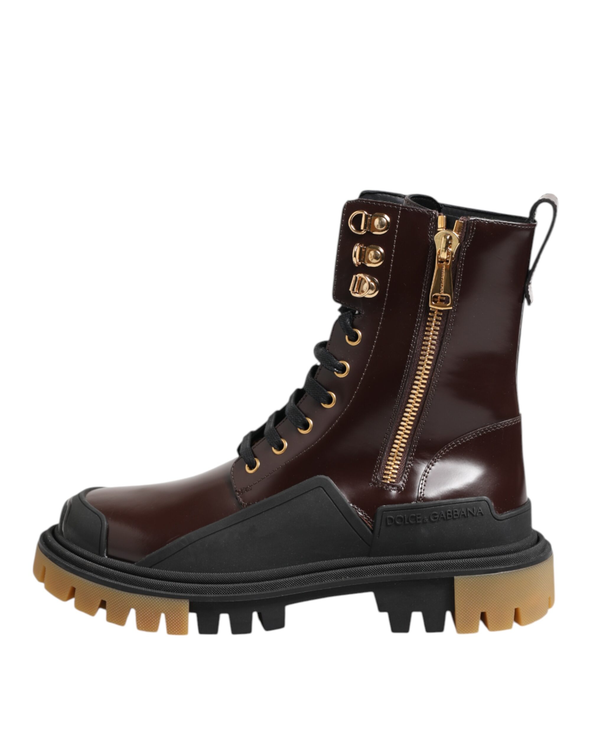 Dolce & Gabbana Brown Black Leather Boots Zipper Lace Up Shoes - Image 6