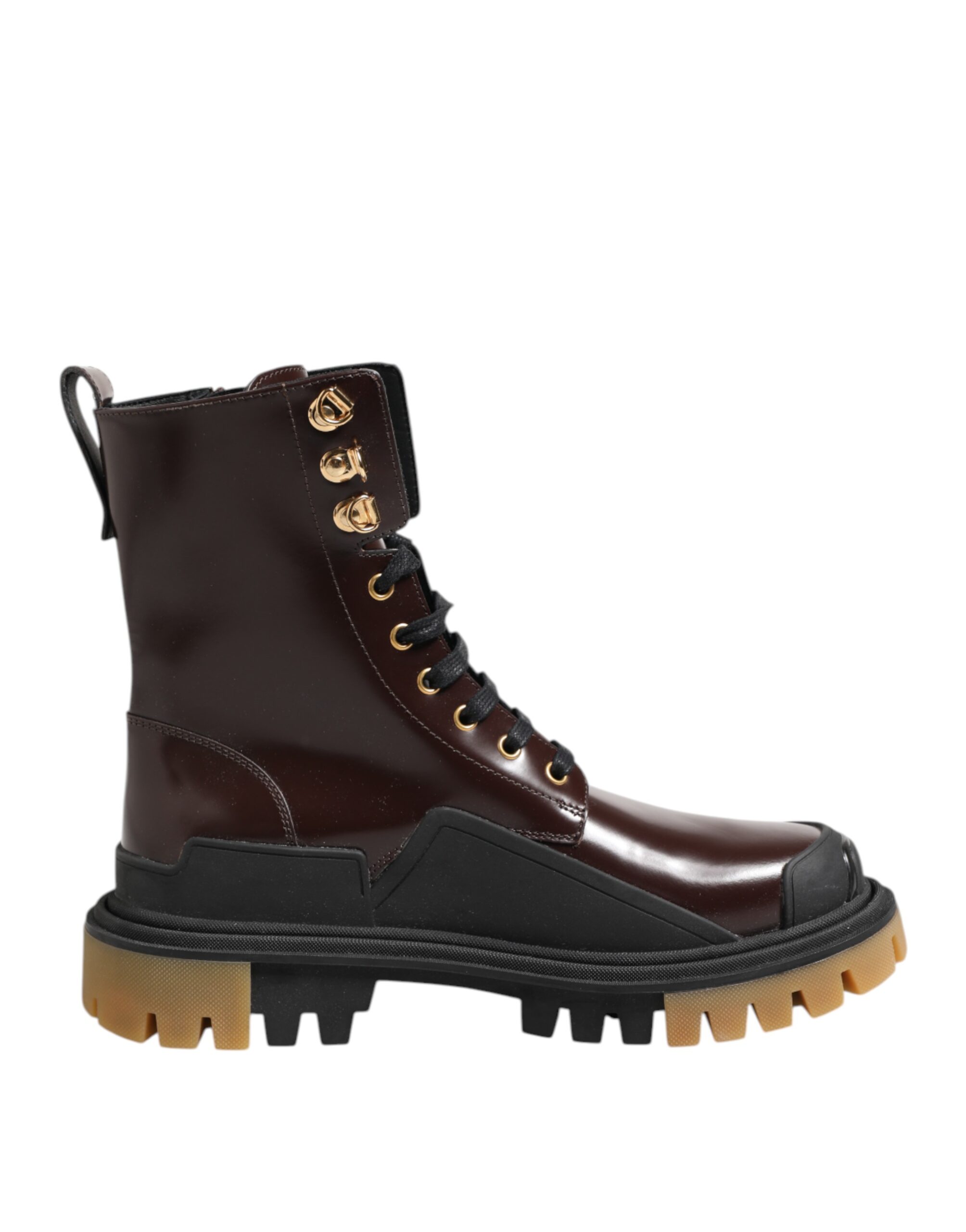Dolce & Gabbana Brown Black Leather Boots Zipper Lace Up Shoes - Image 7