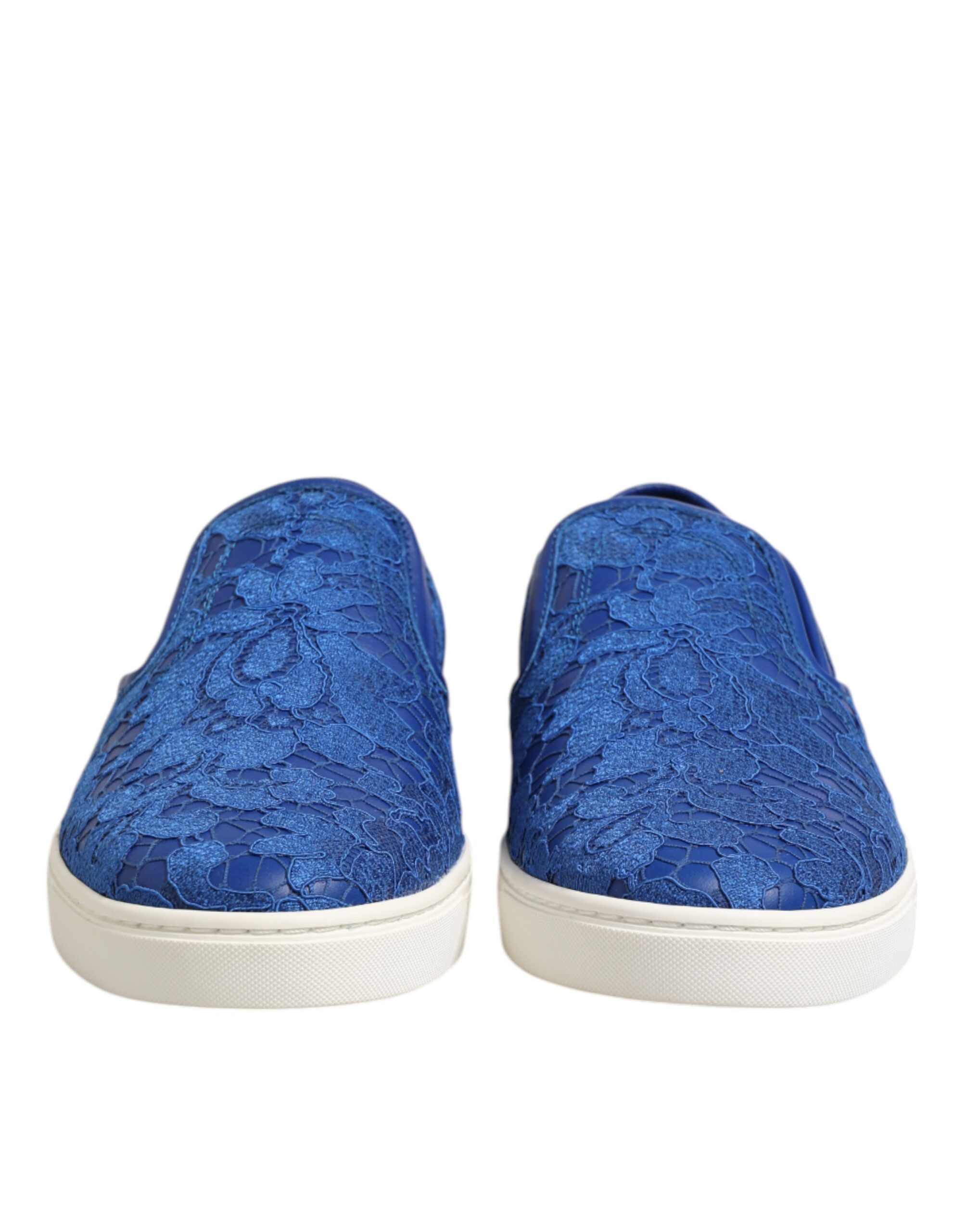 Dolce & Gabbana Blue Leather Lace Slip On Sneaker Shoes - Image 2