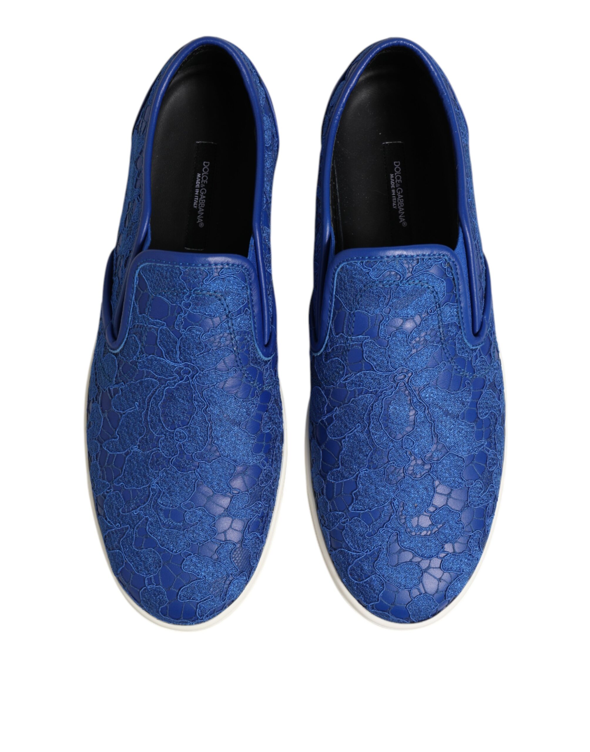 Dolce & Gabbana Blue Leather Lace Slip On Sneaker Shoes - Image 3
