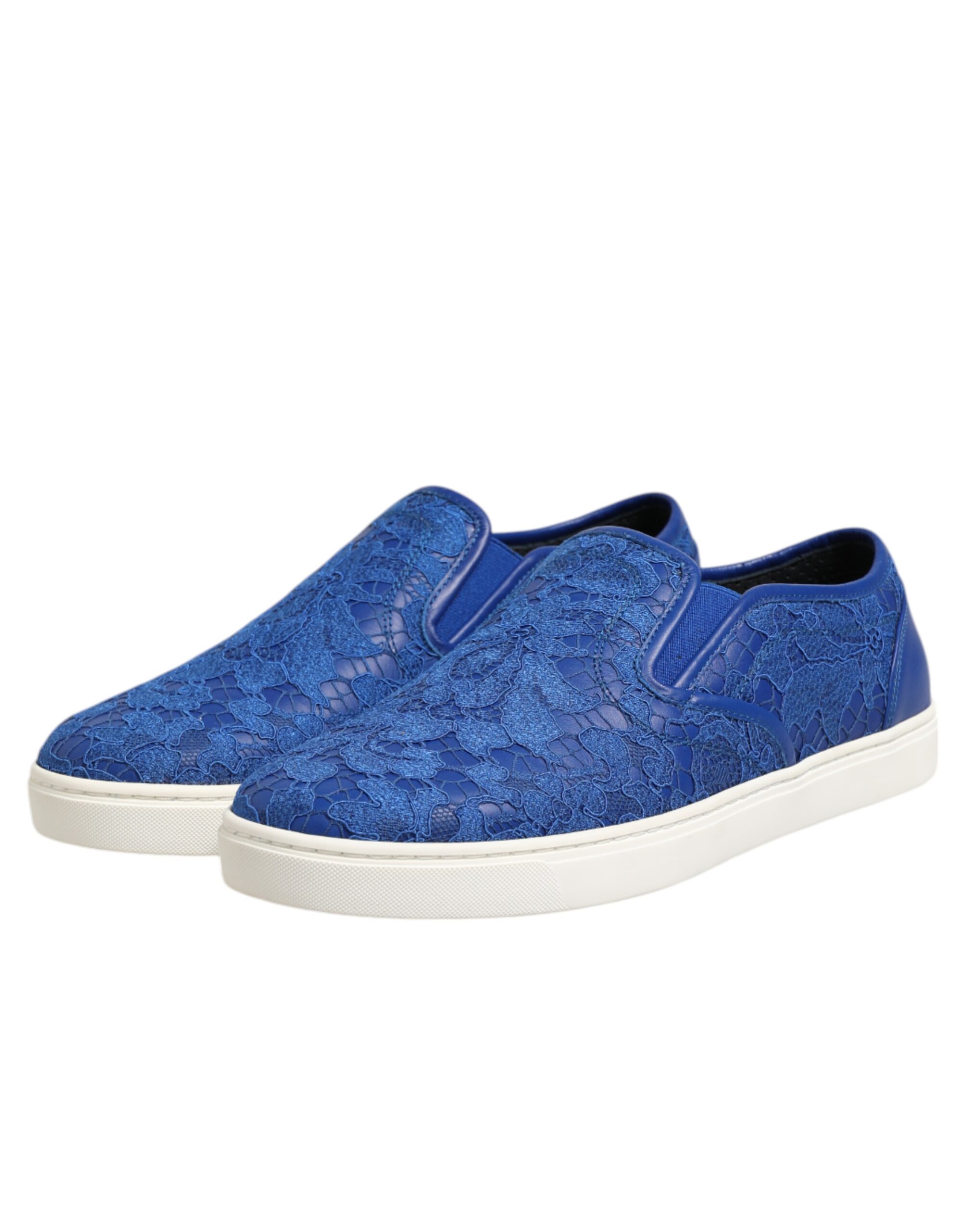 Dolce & Gabbana Blue Leather Lace Slip On Sneaker Shoes - Image 4