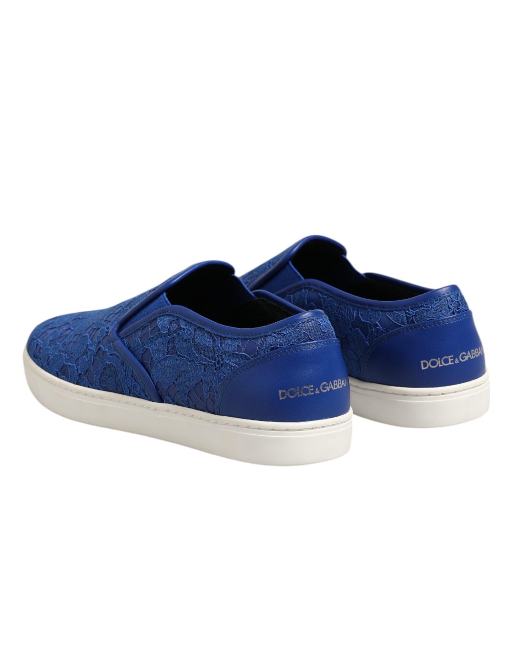 Dolce & Gabbana Blue Leather Lace Slip On Sneaker Shoes - Image 5
