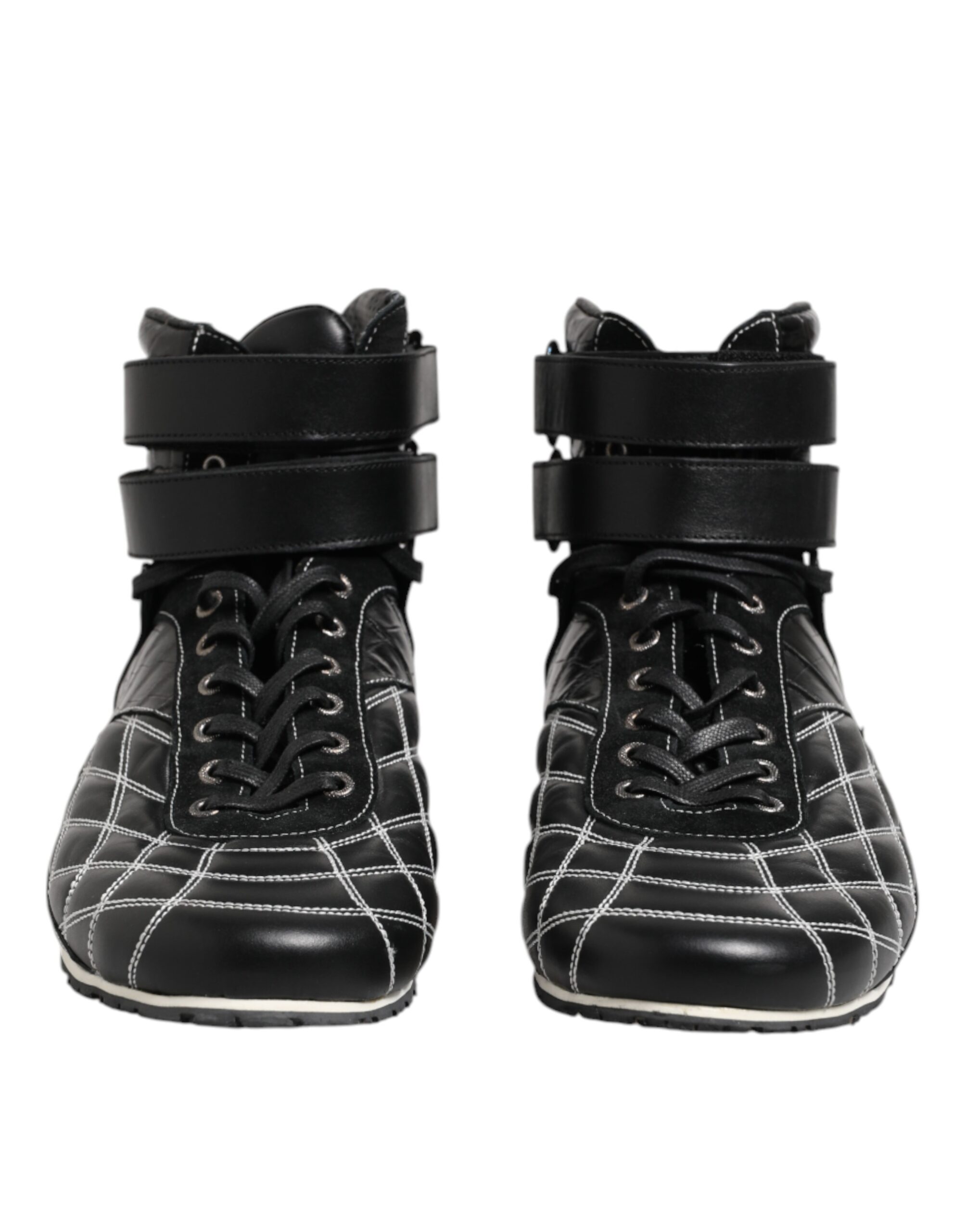 Dolce & Gabbana Black Quilted Leather Lace Up Sneakers Shoes - Image 2
