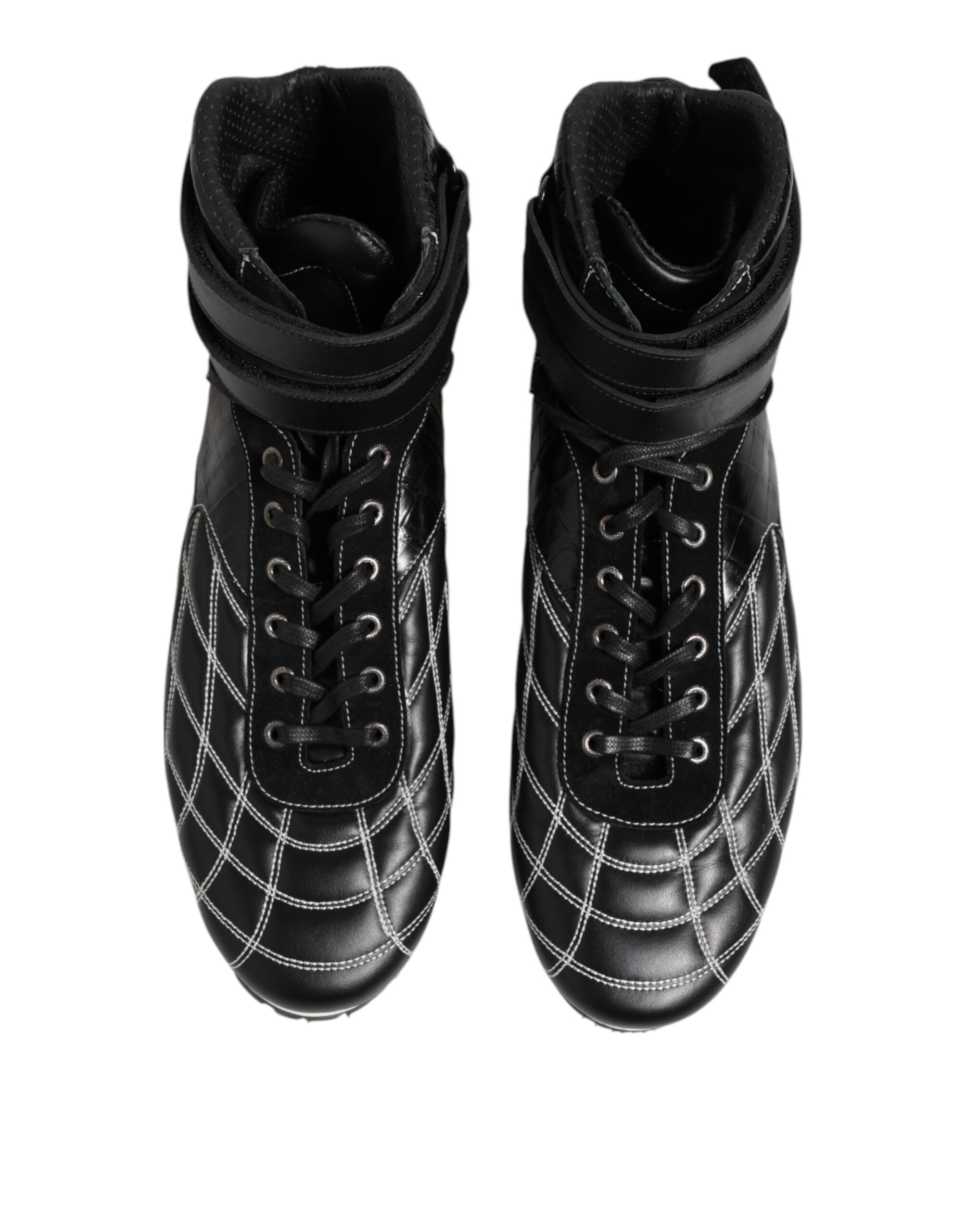 Dolce & Gabbana Black Quilted Leather Lace Up Sneakers Shoes - Image 3
