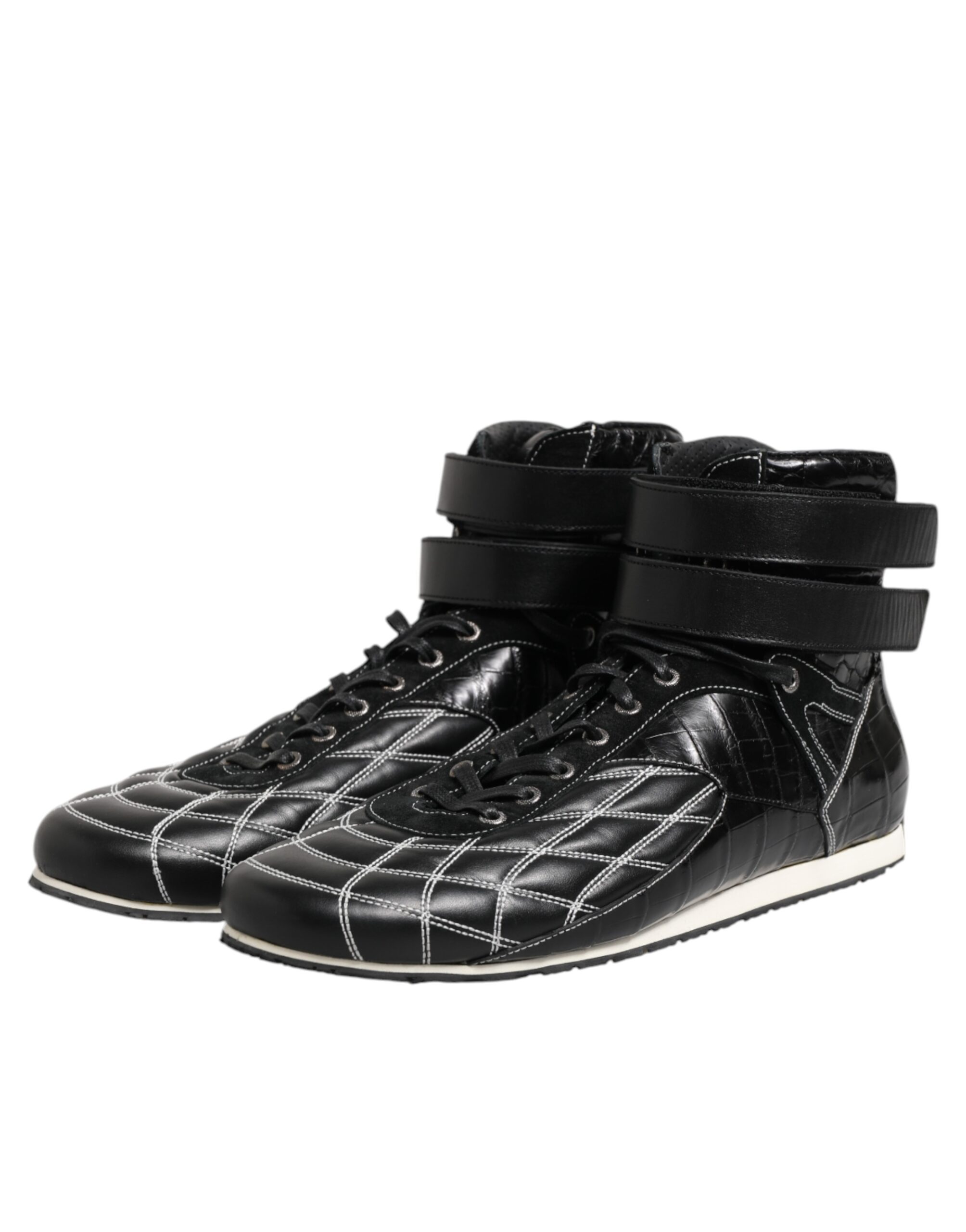 Dolce & Gabbana Black Quilted Leather Lace Up Sneakers Shoes - Image 4