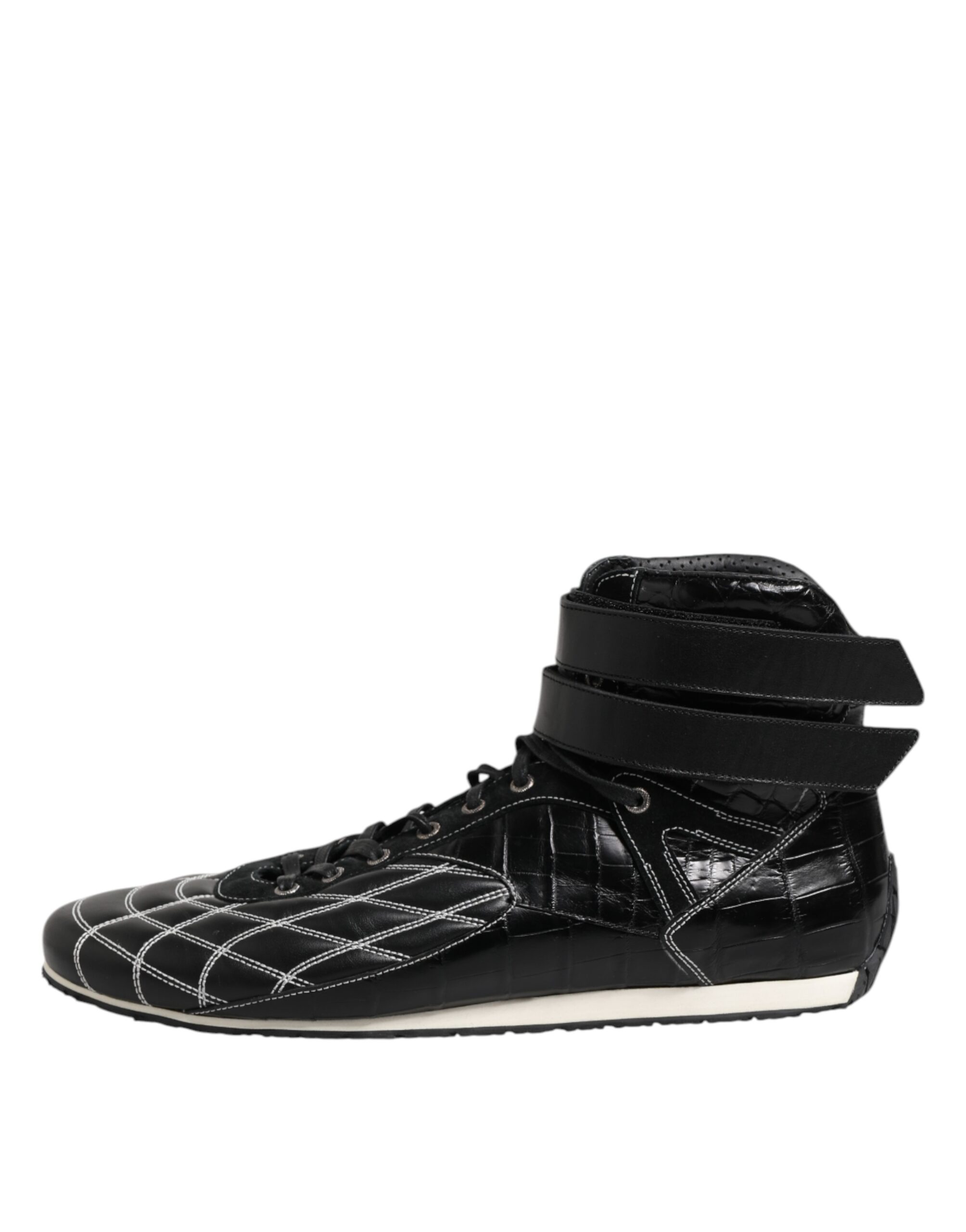 Dolce & Gabbana Black Quilted Leather Lace Up Sneakers Shoes - Image 6