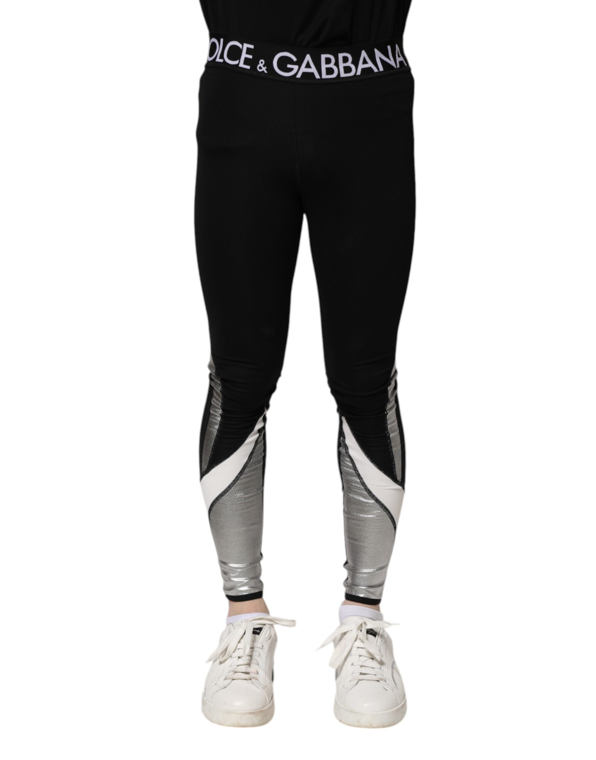 Dolce & Gabbana Black Silver Nylon Skinny Men Leggings Pants - Image 2