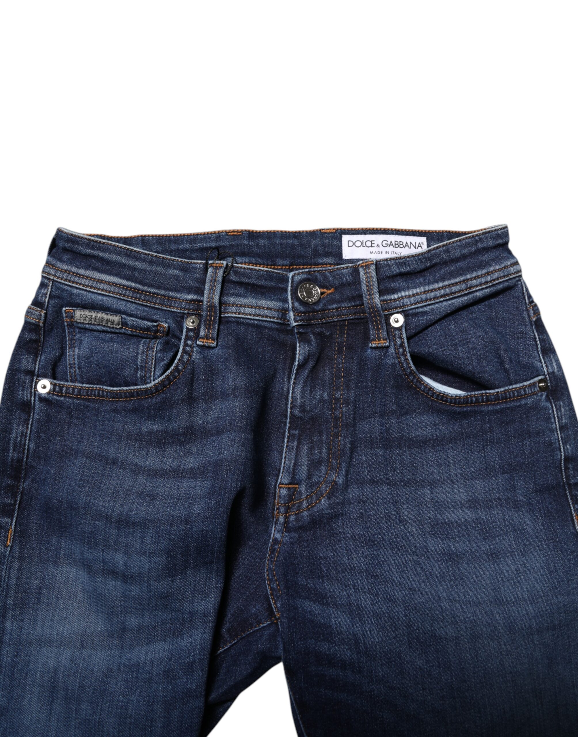 Dolce & Gabbana Dark Blue Cotton Skinny Denim Jeans - Image 5