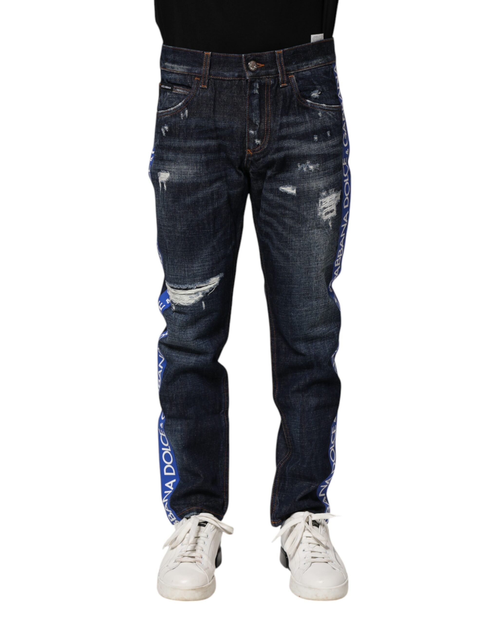 Dolce & Gabbana Dark Blue Tattered Skinny Denim Jeans - Image 2