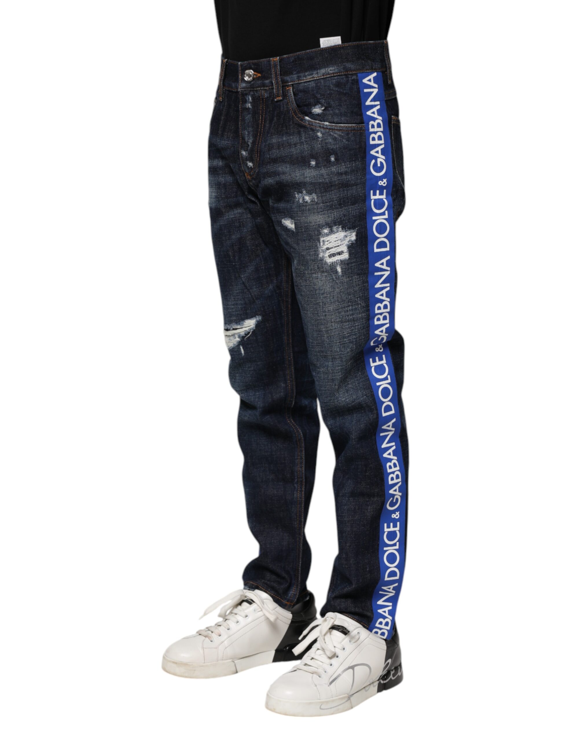 Dolce & Gabbana Dark Blue Tattered Skinny Denim Jeans - Image 3