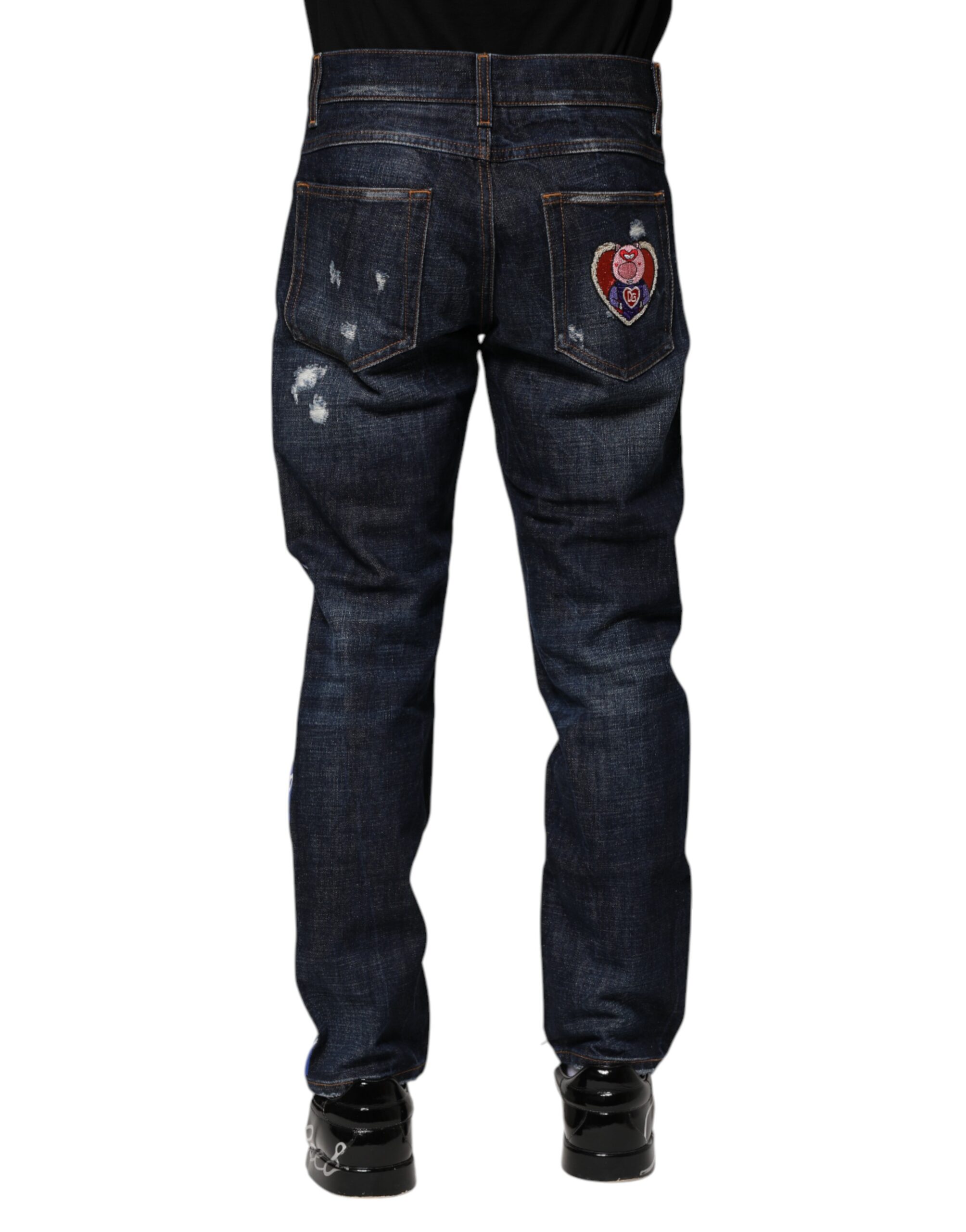 Dolce & Gabbana Dark Blue Tattered Skinny Denim Jeans - Image 4